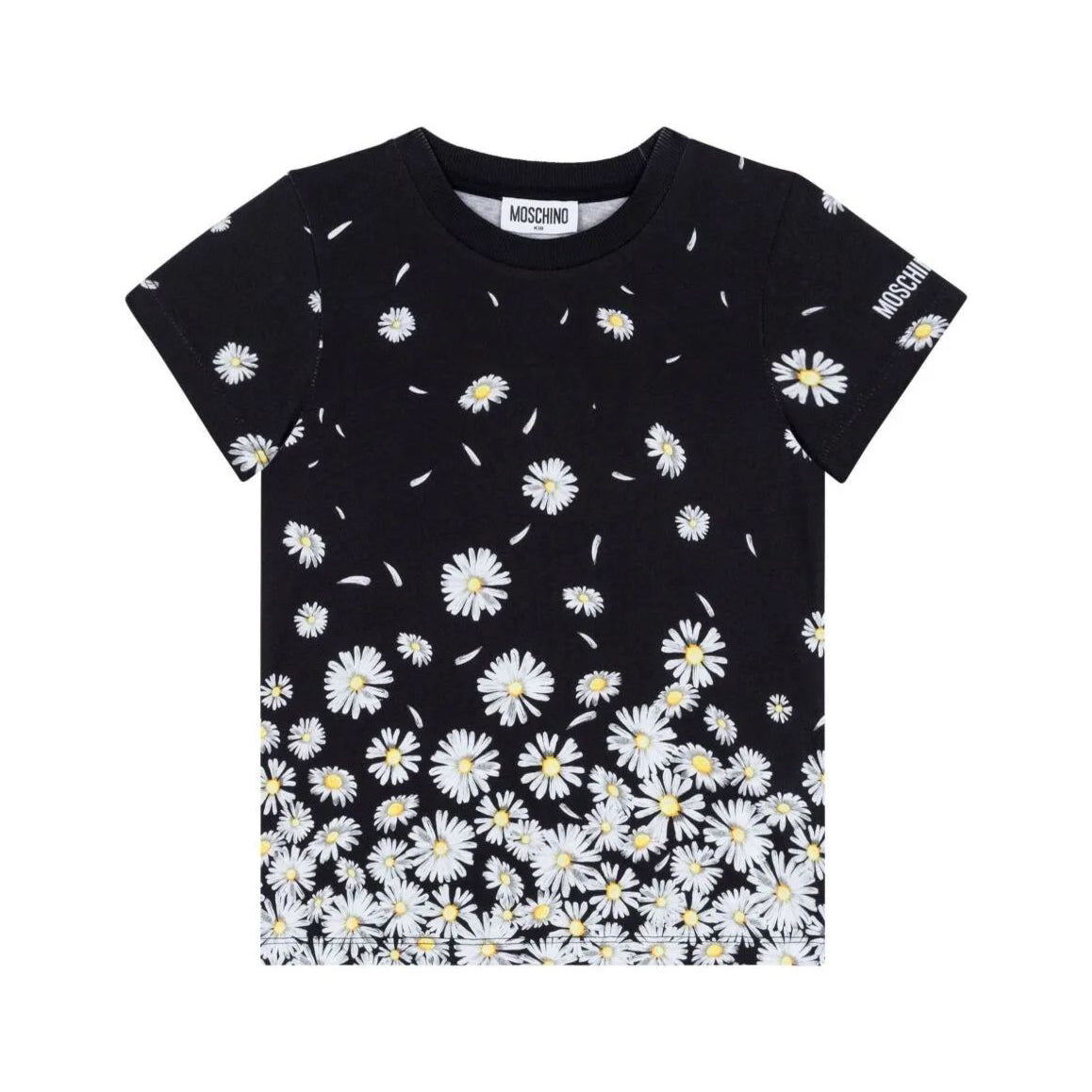 Girls Black Daisy Cotton T-Shirt