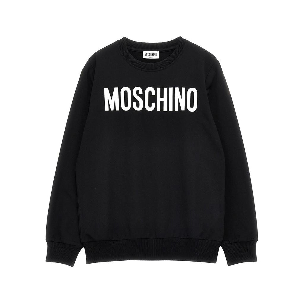 Boys & Girls Black Printed Logo Cotton Sweatshirt