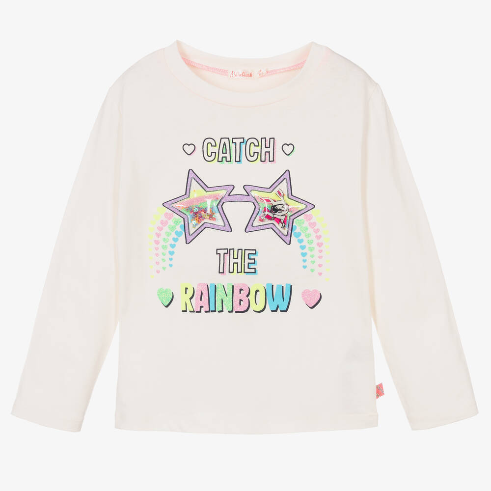 Girls White Printed Cotton T-Shirt