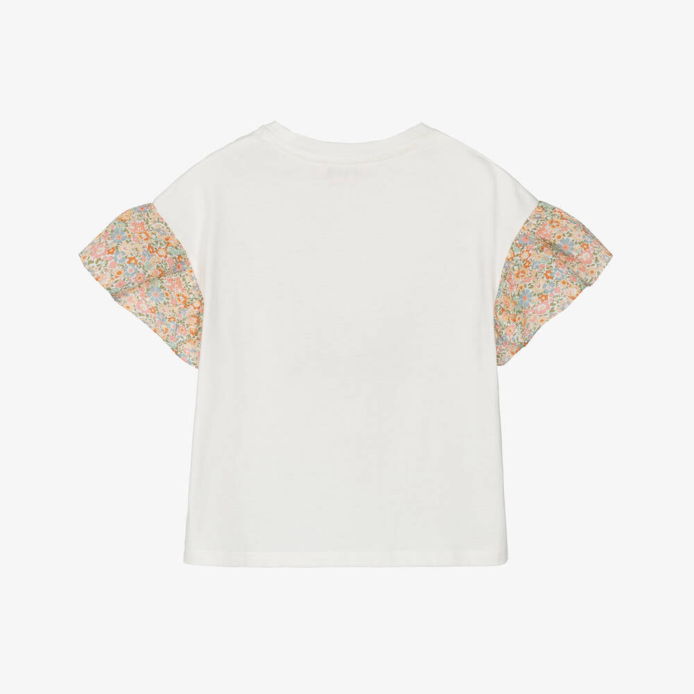 Girls White Cotton T-Shirt