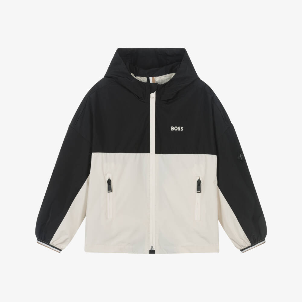 Boys Black & Beige Hooded Jacket