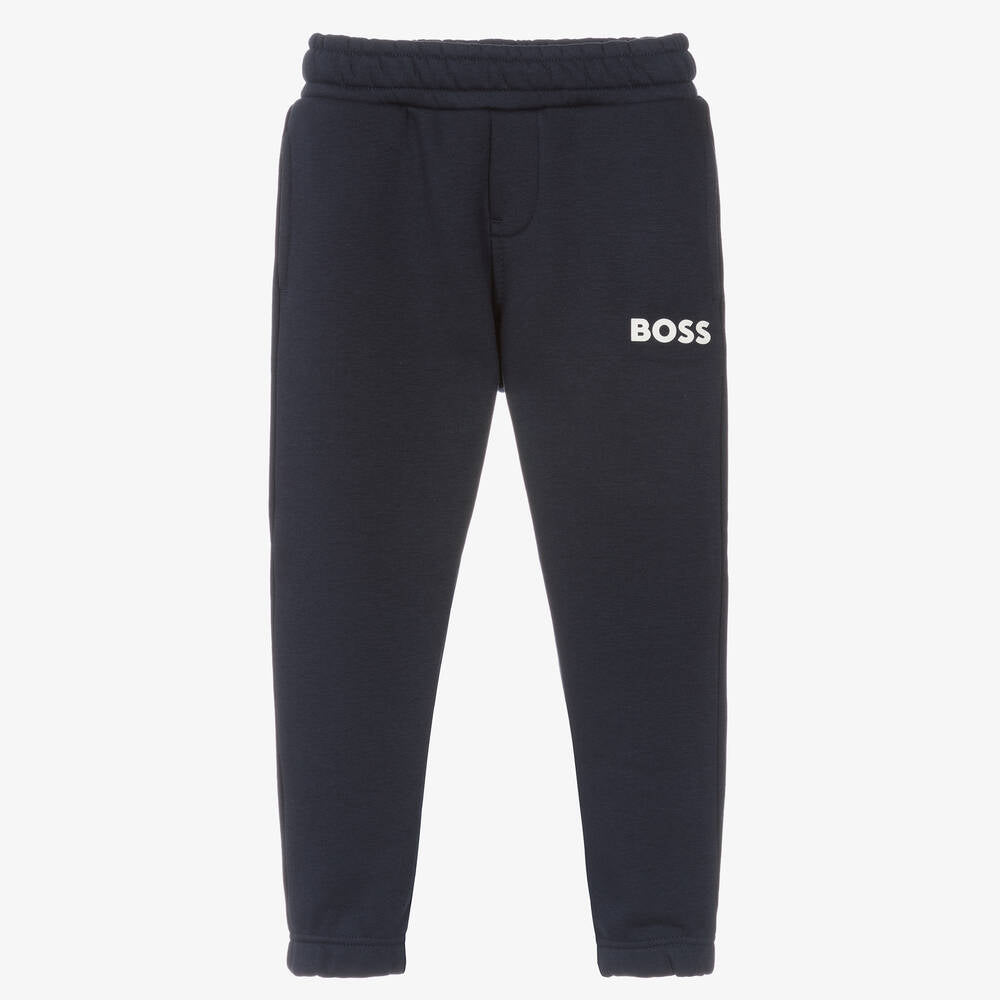 Boys Navy Logo Cotton Trousers