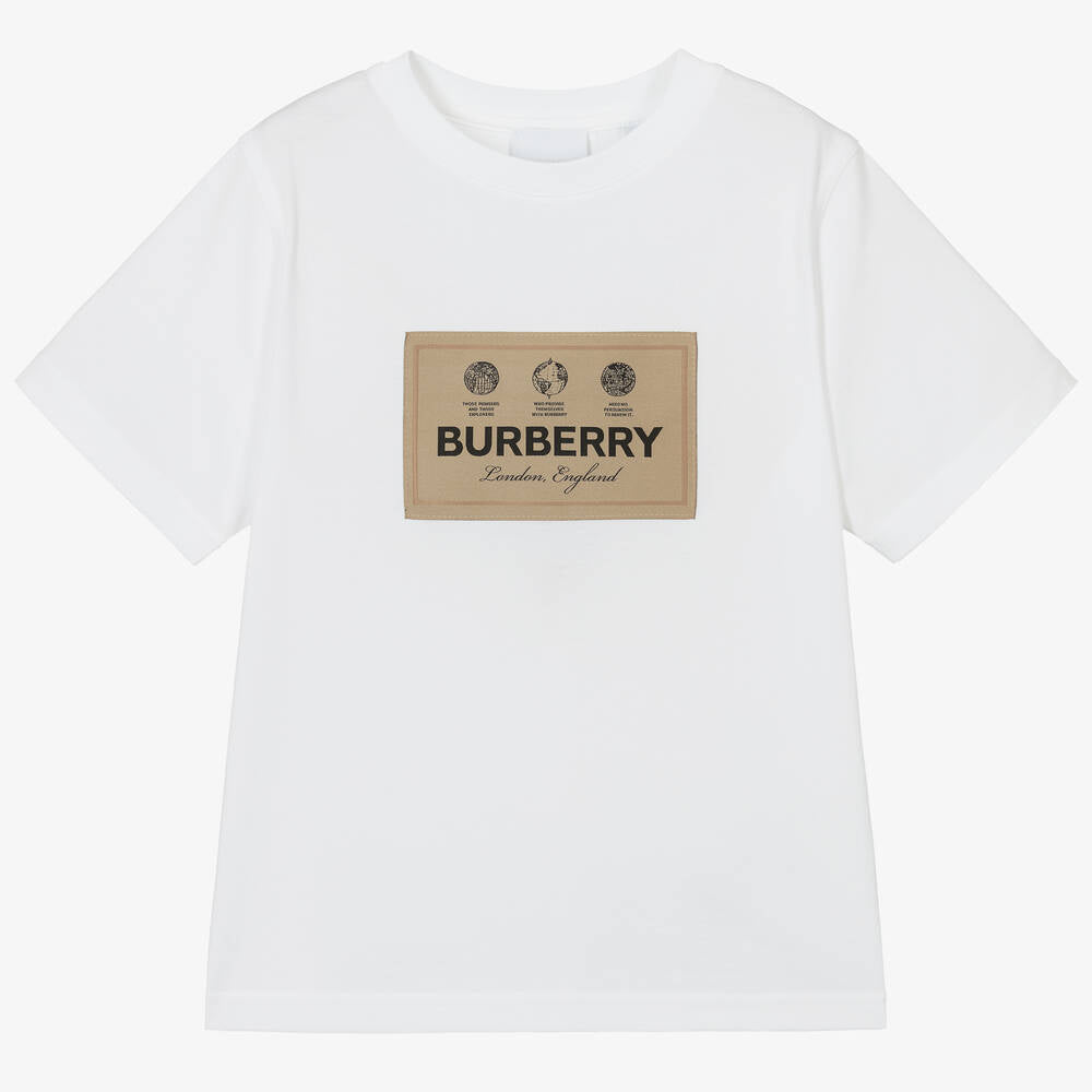 Boys & Girls White Logo Cotton T-Shirt