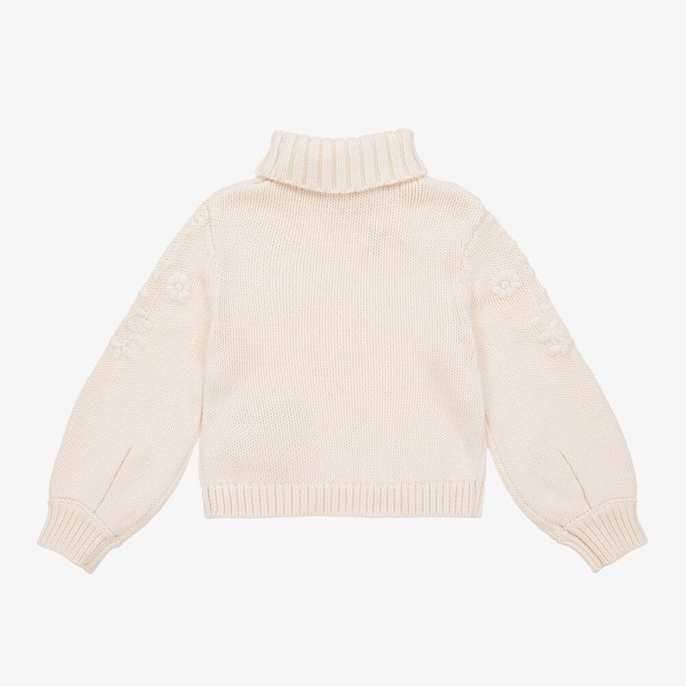 Girls White Cotton Sweater