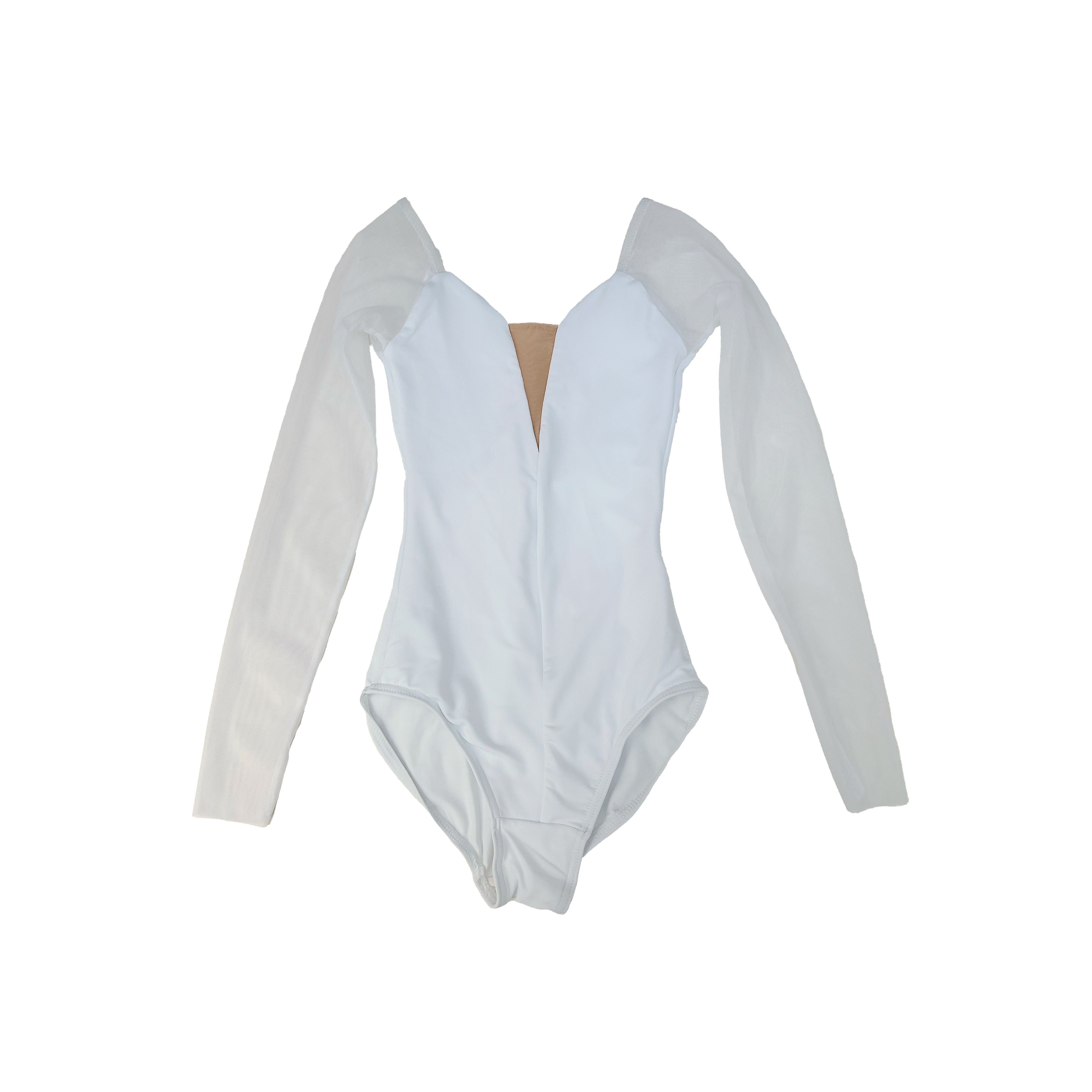 Women White Long Sleeves Ballet Onesies(DA1931M/white)