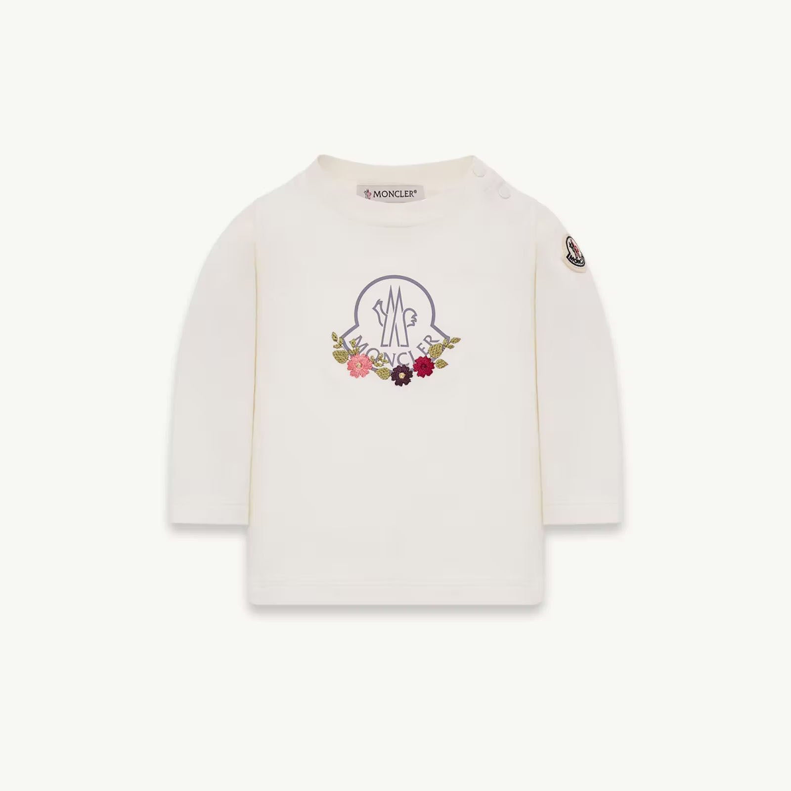 T-shirt bébé fille en coton blanc brodé à manches longues