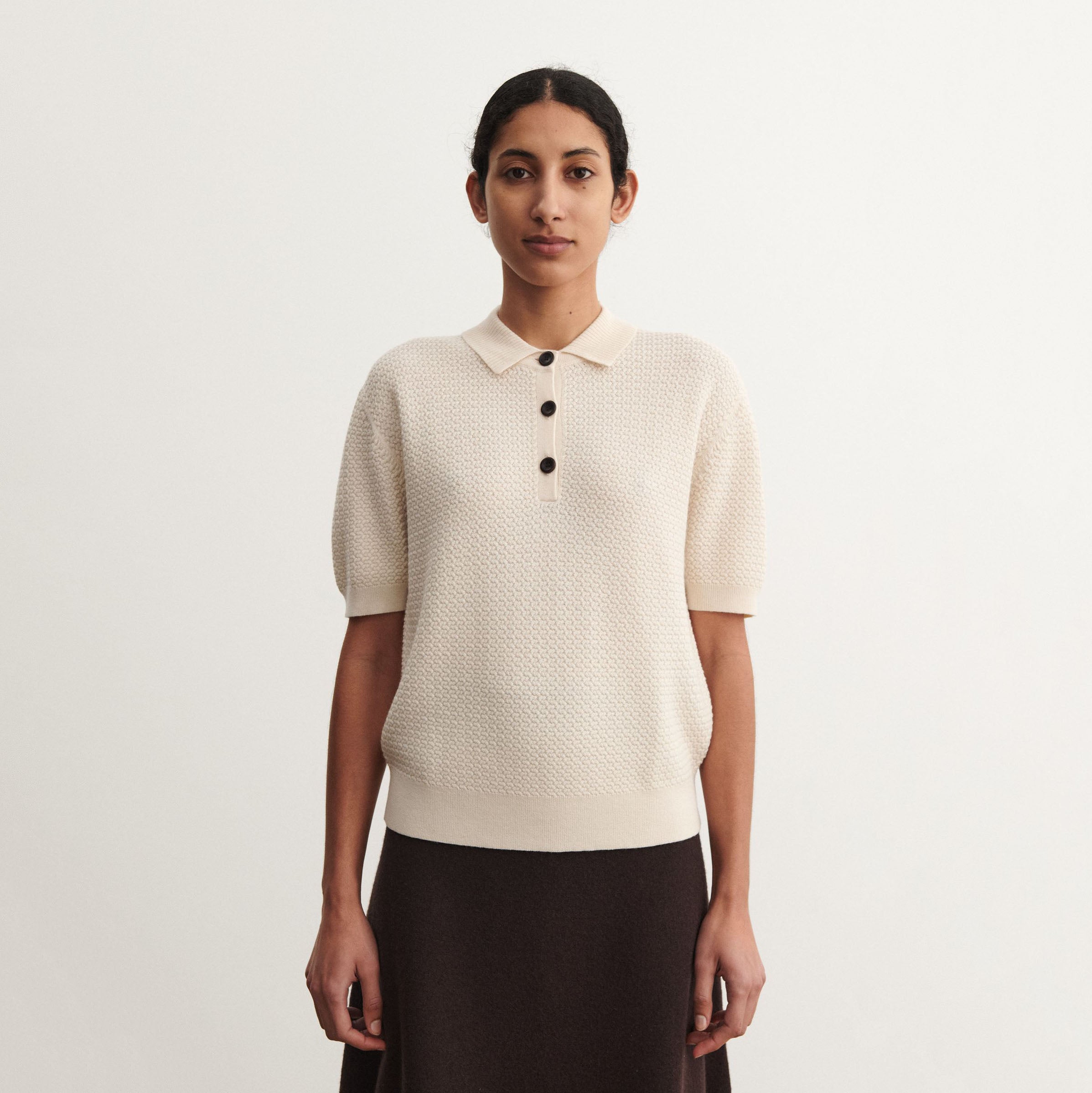 Women White Wool Polo Shirt