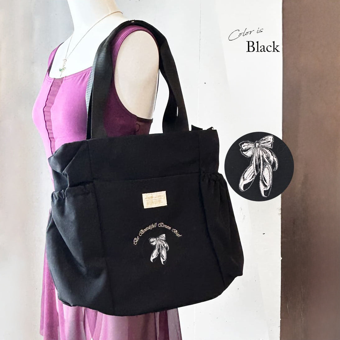 Girls Black"item68/black-ballaet shoes"Ballet Bag(宽27x高30x深17cm)