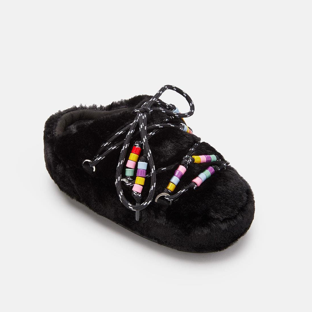Women Black Faux Fur Slippers