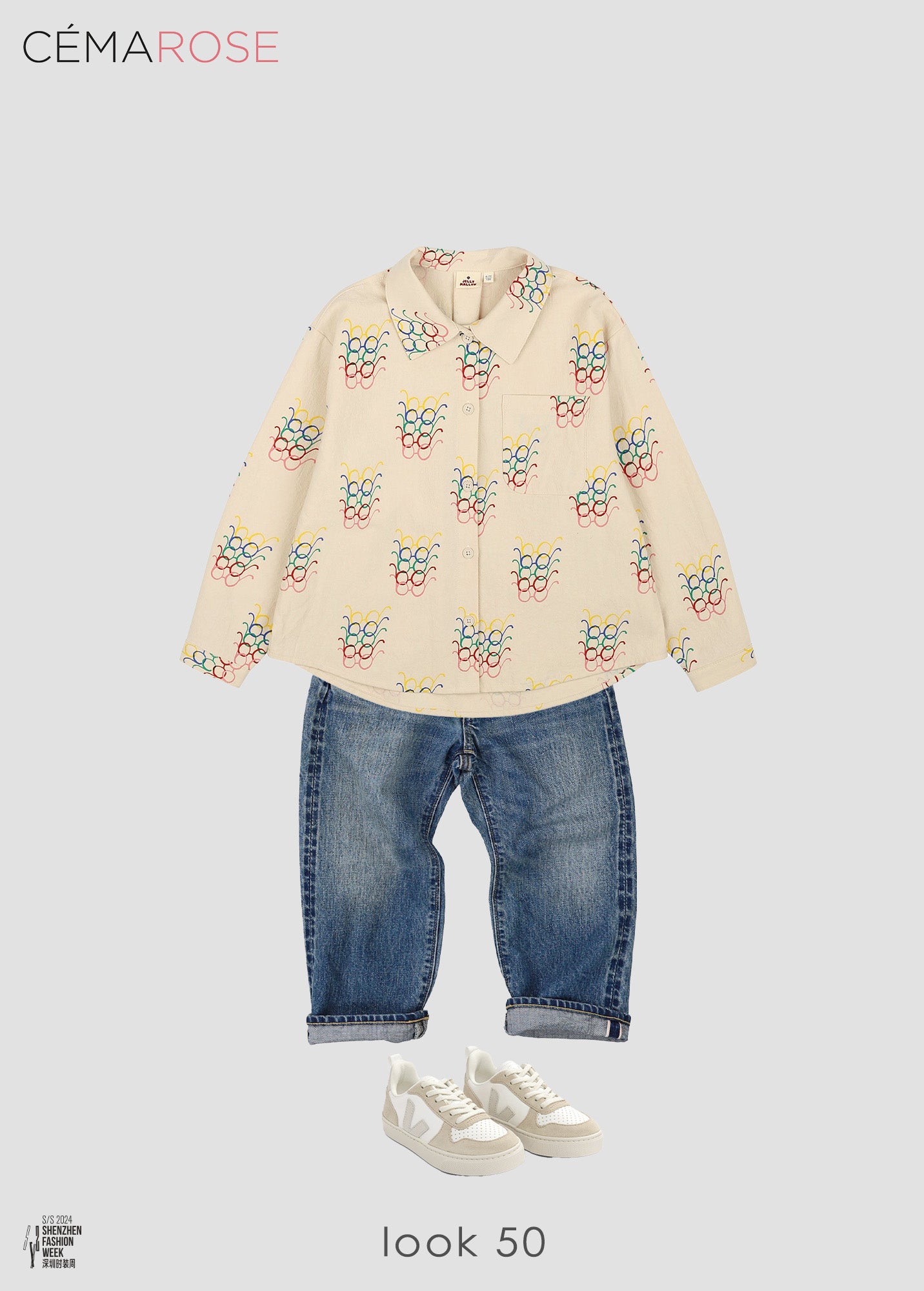 Boys & Girls Beige Printed Cotton Shirt