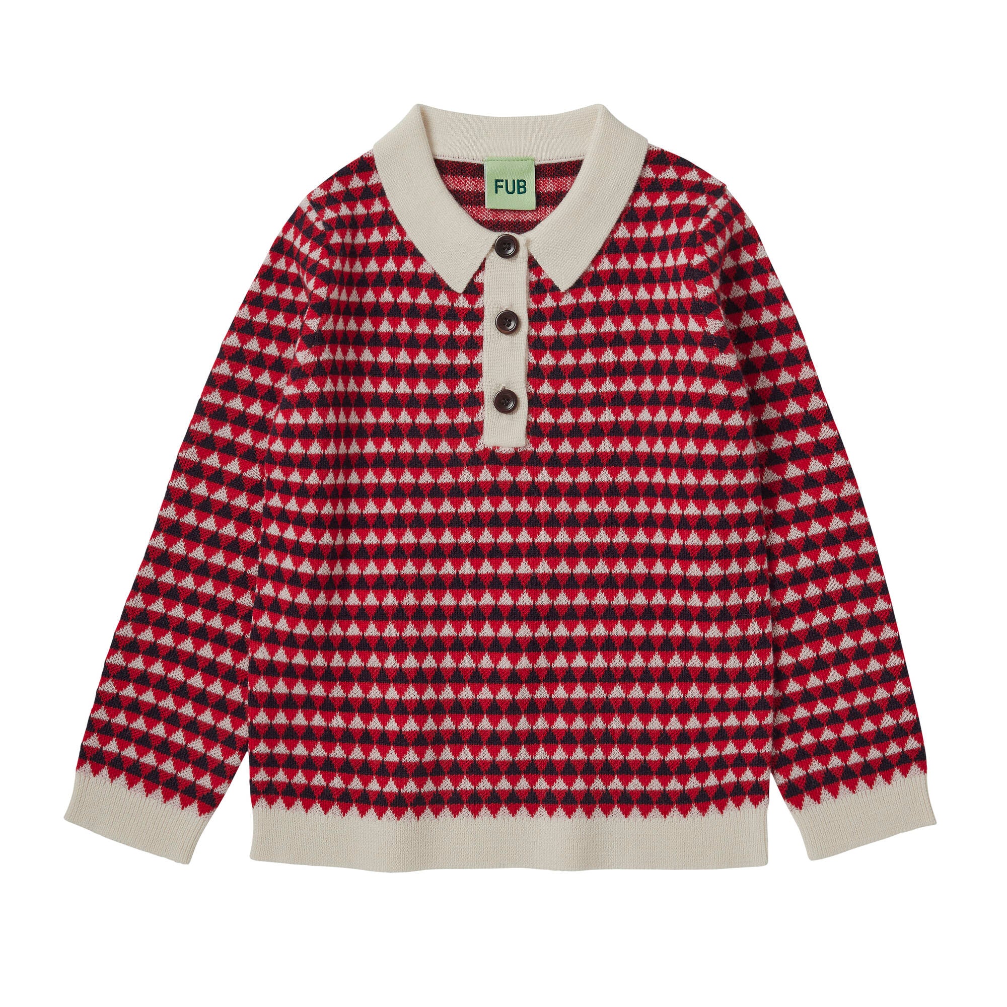 Boys & Girls Red Jacquard Wool Polo Shirt