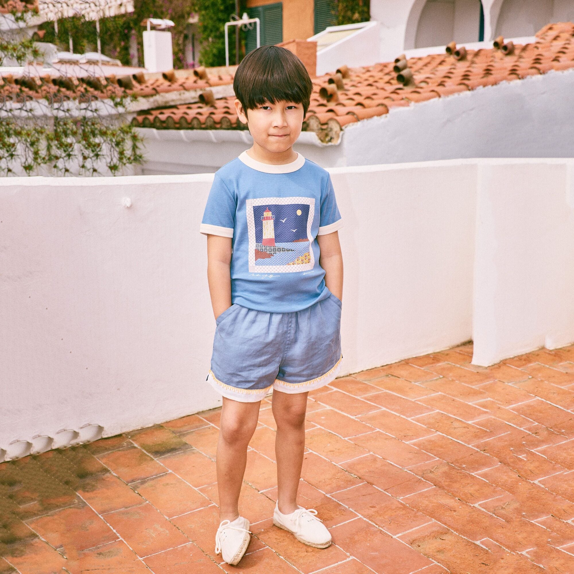 Boys & Girls Blue Printed Cotton T-Shirt