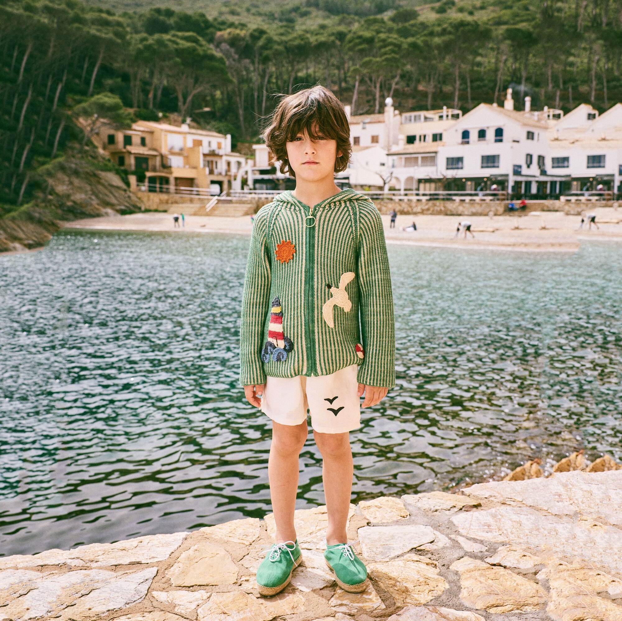 Boys & Girls Green Embroidered Knit Jacket