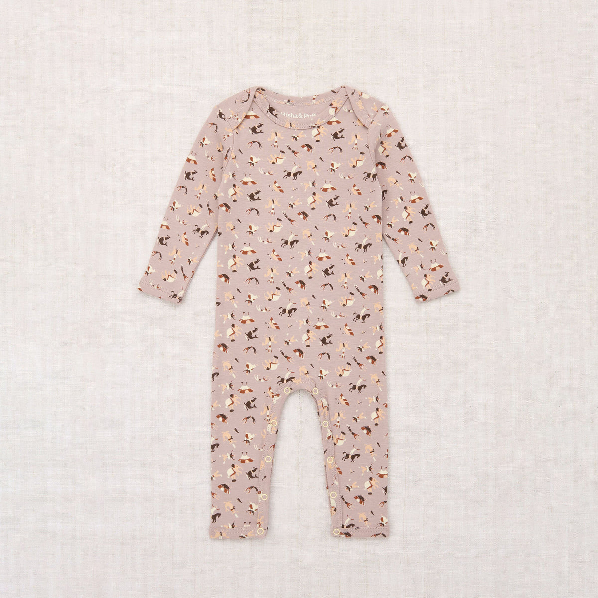 Baby Boys & Girls Beige Pink Printed Cotton Babysuit