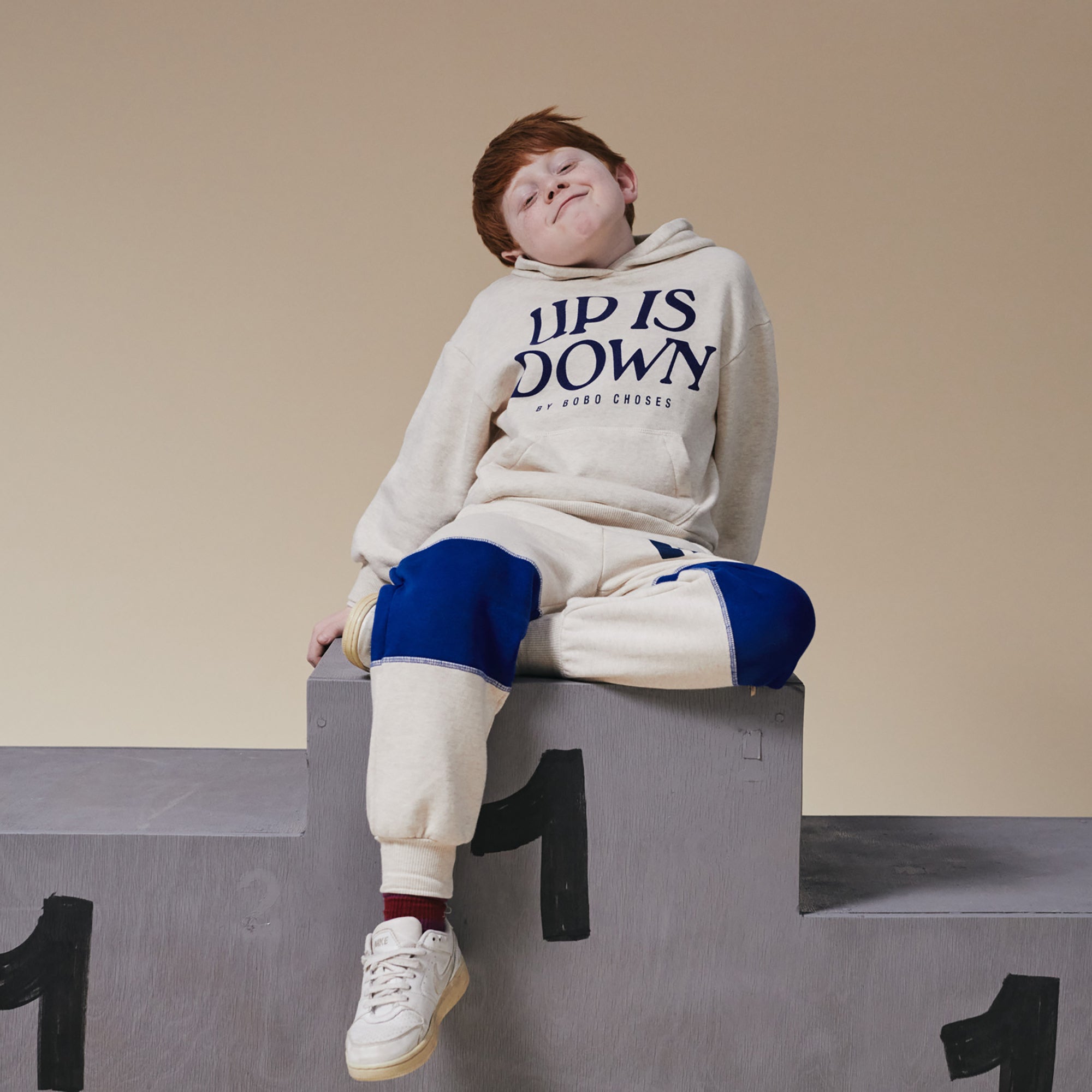 Boys & Girls Beige Hooded Cotton Sweatshirt