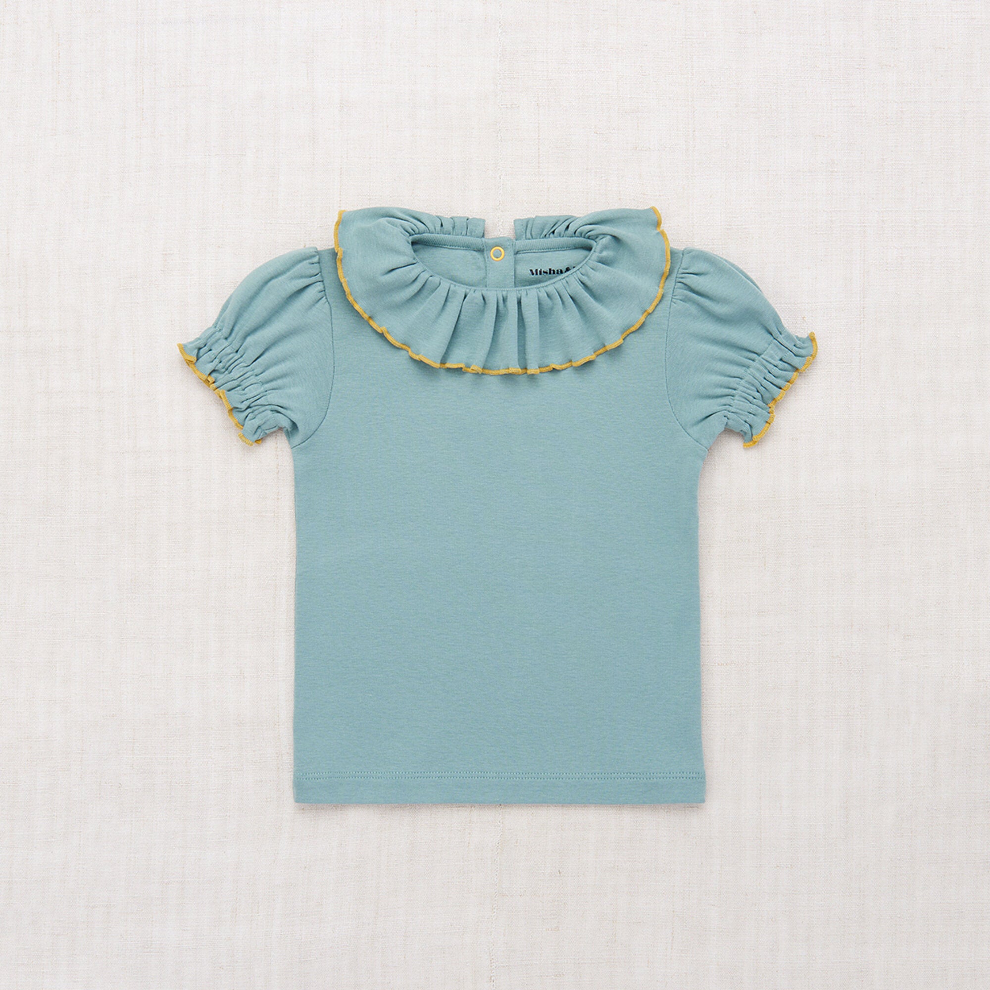 Girls Blue Ruffled Cotton T-Shirt