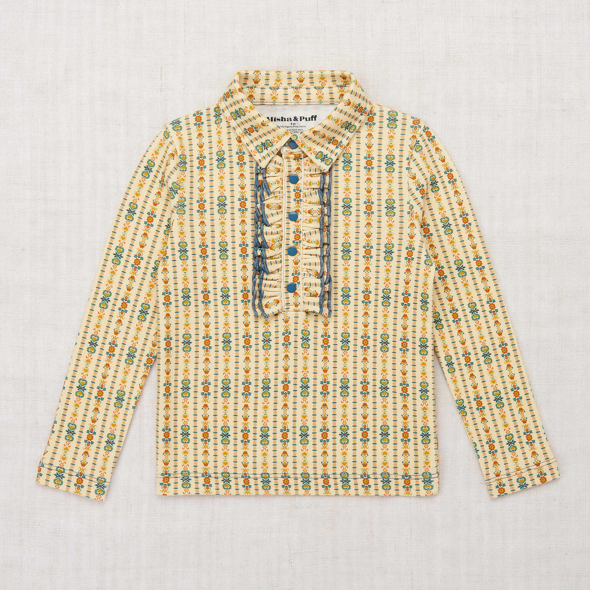 Girls Yellow Floral Cotton Polo Shirt