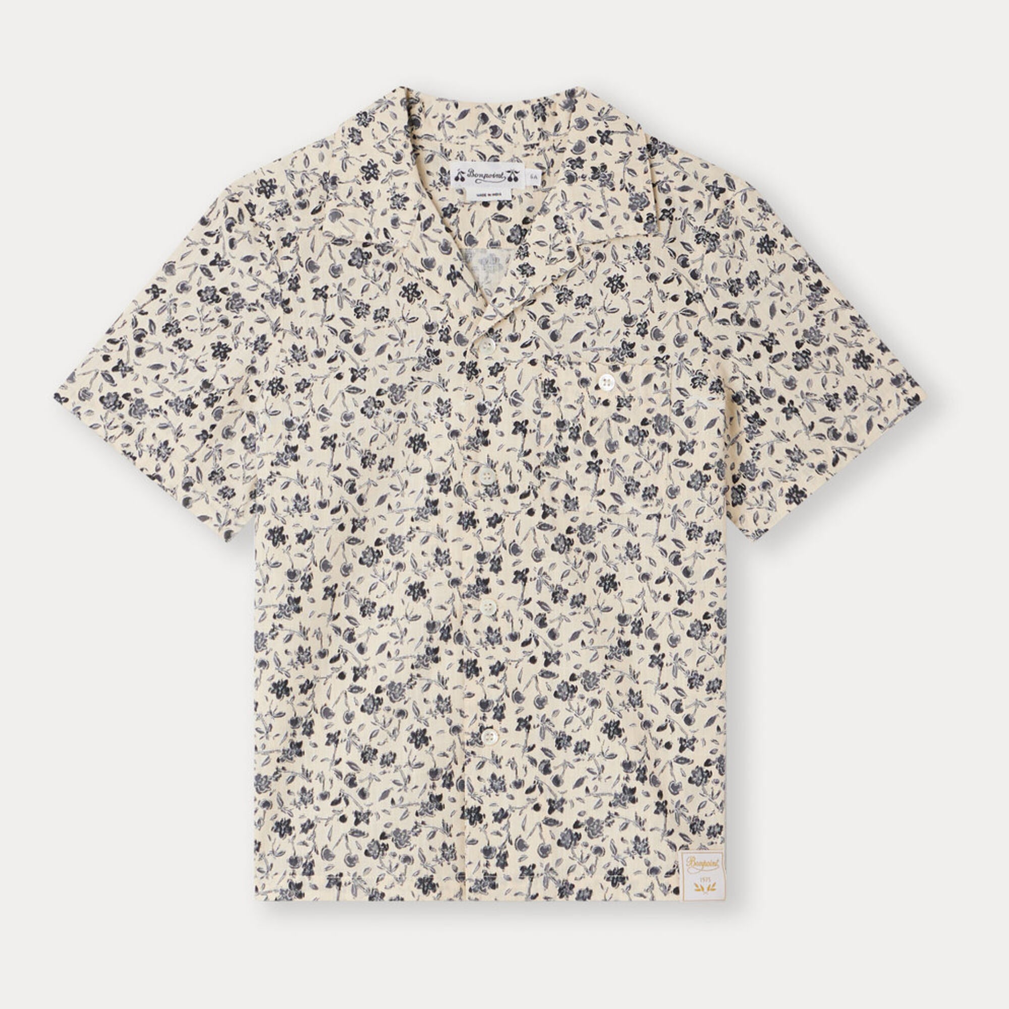 Boys Grey Floral Cotton Shirt
