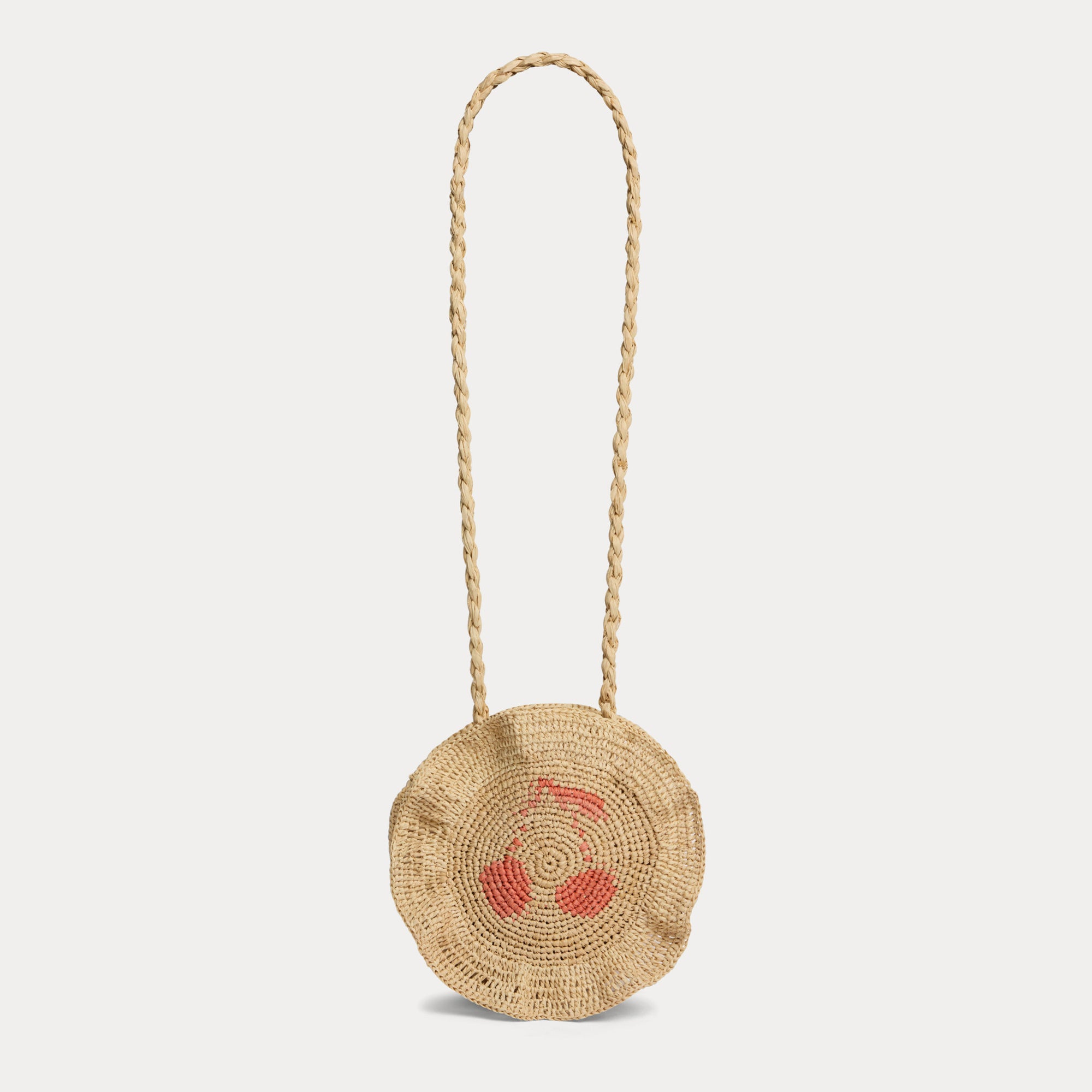 Girls Beige Logo Raphia Shoulder Bag