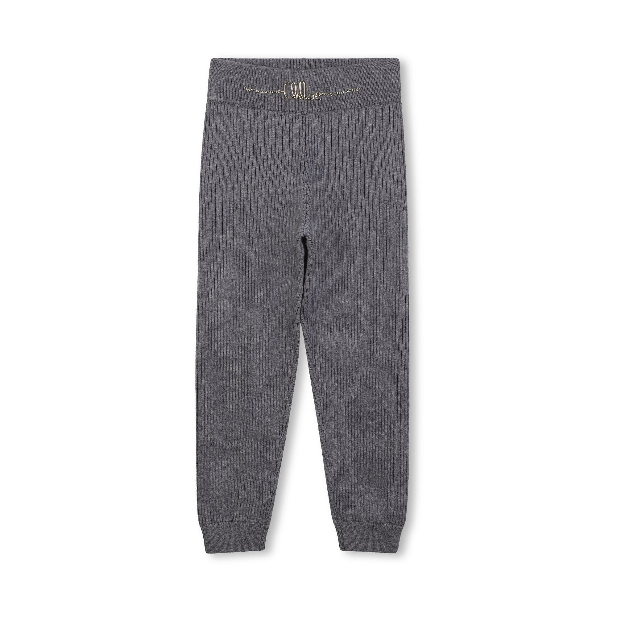 Girls Grey Cotton Knit Trousers