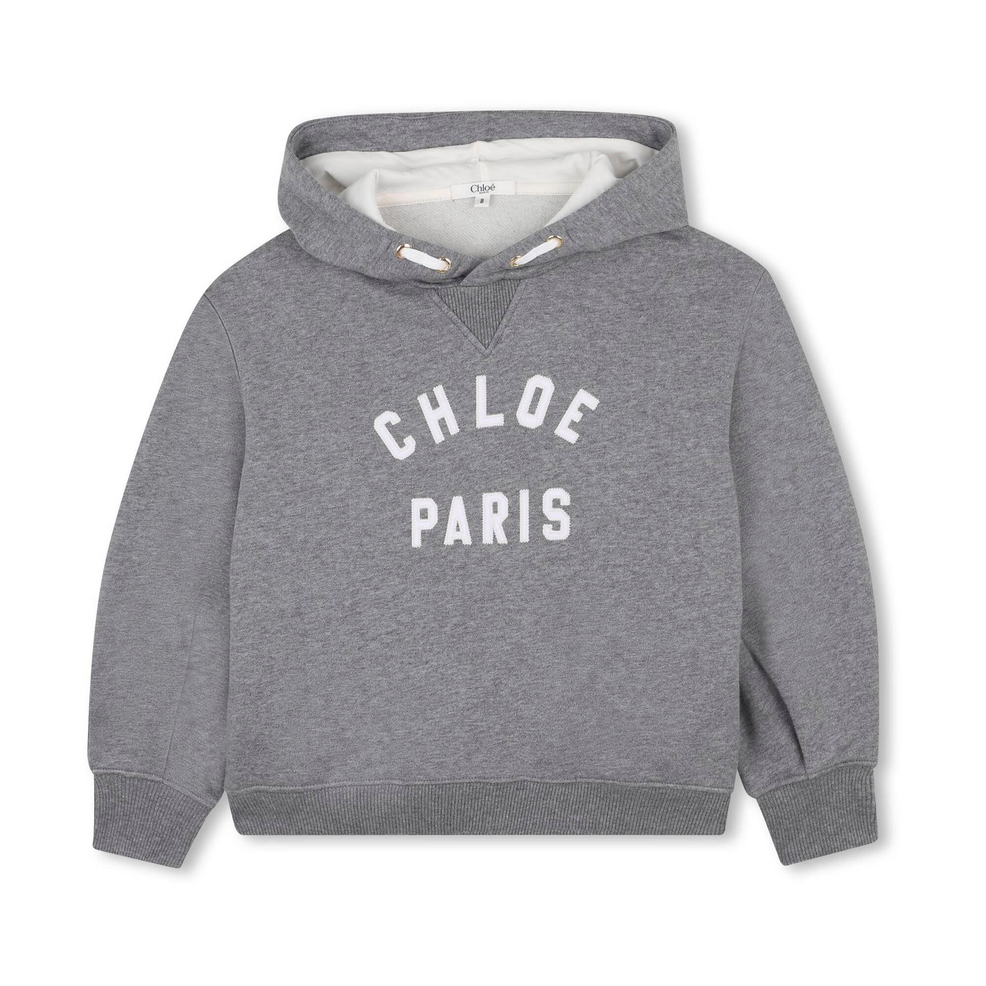 Girls Grey Logo Cotton Hooded Sweatshirt