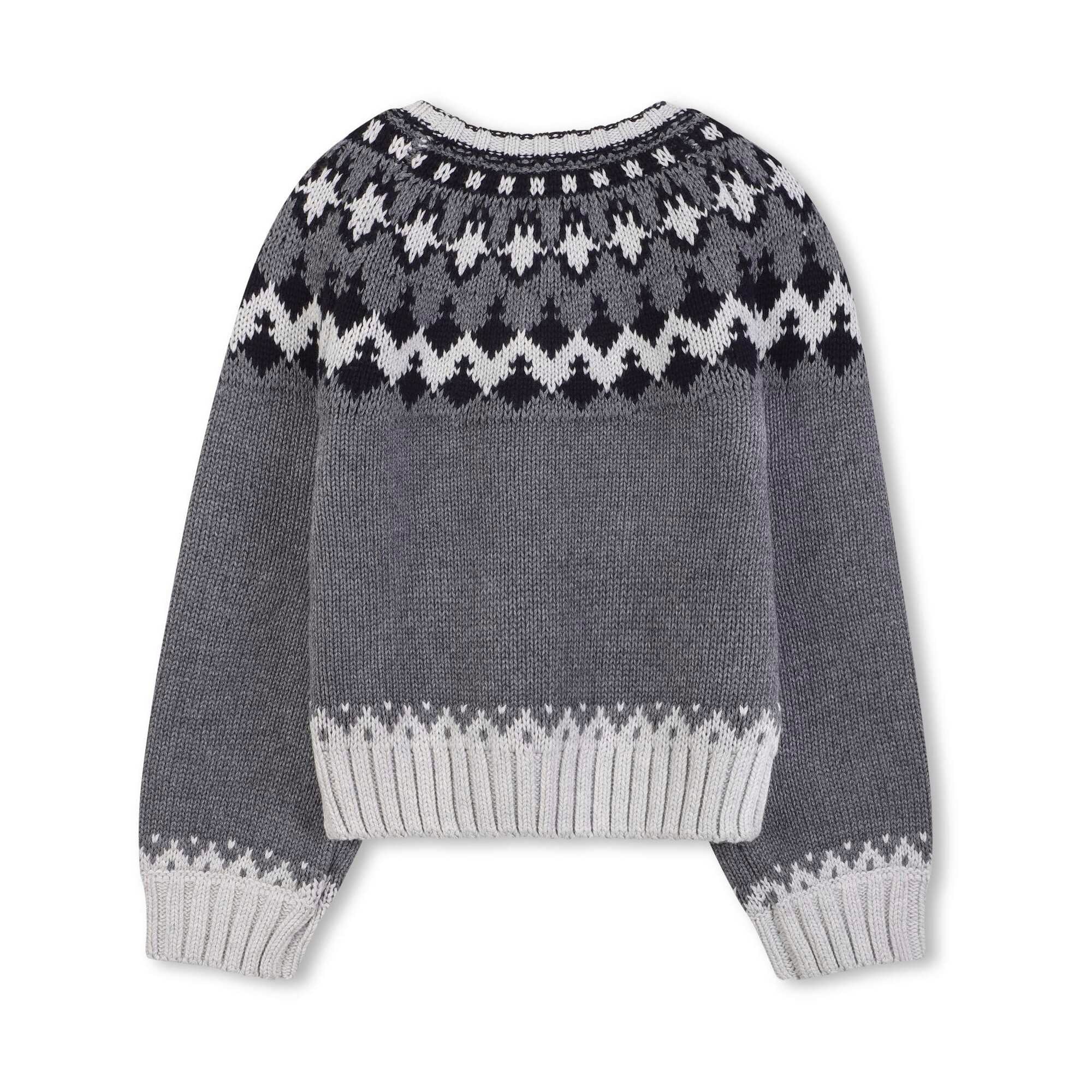 Girls Grey Jacquard Cotton Knit Sweater