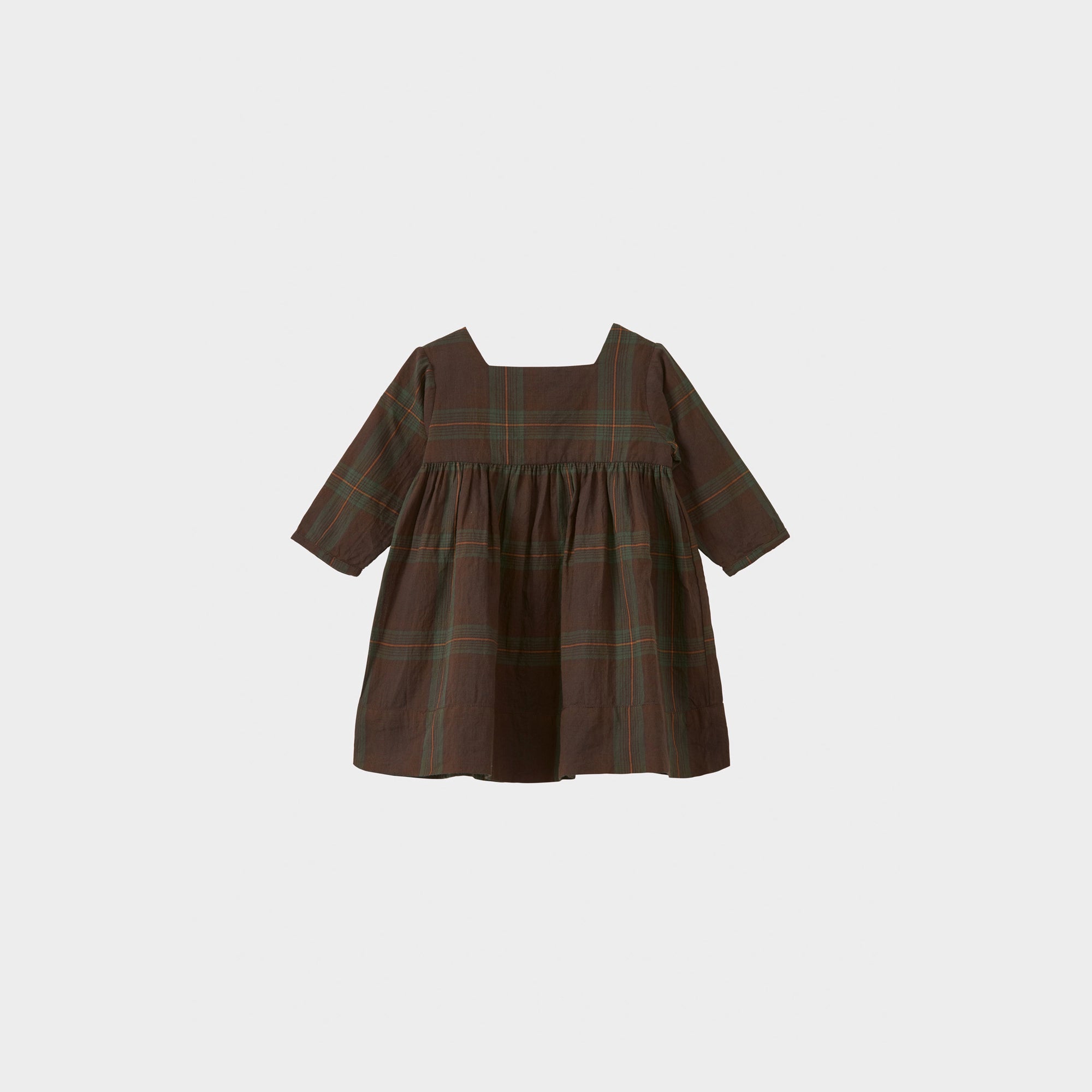 Caramel Earth Baby Cotton Dress, Brown/Green Tartan, 18M, Female