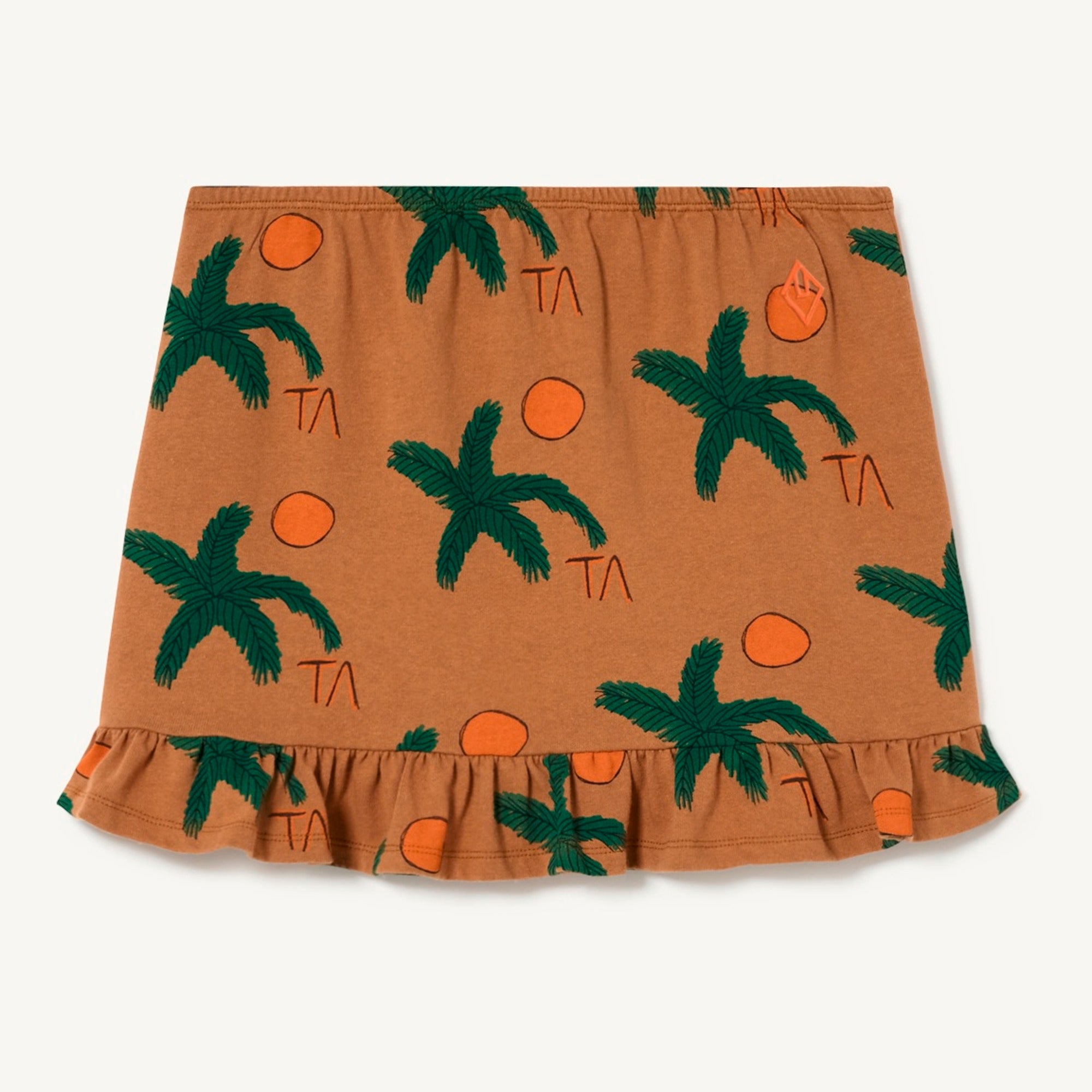 Girls Brown Printed Cotton Skirt