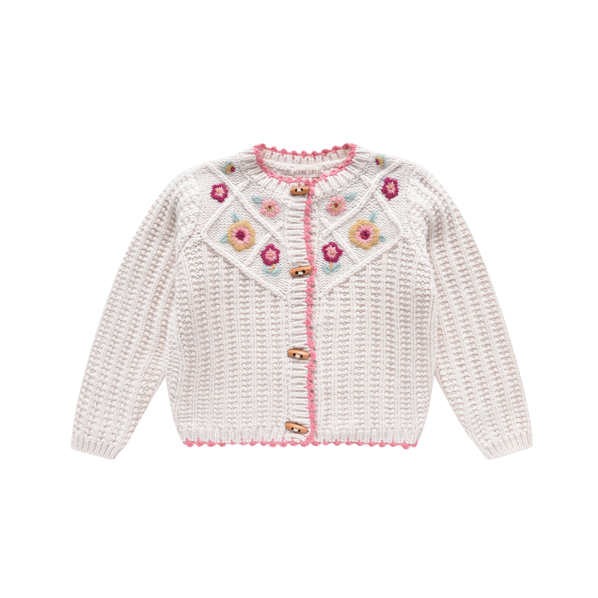 Girls White Flower Wool Cardigan