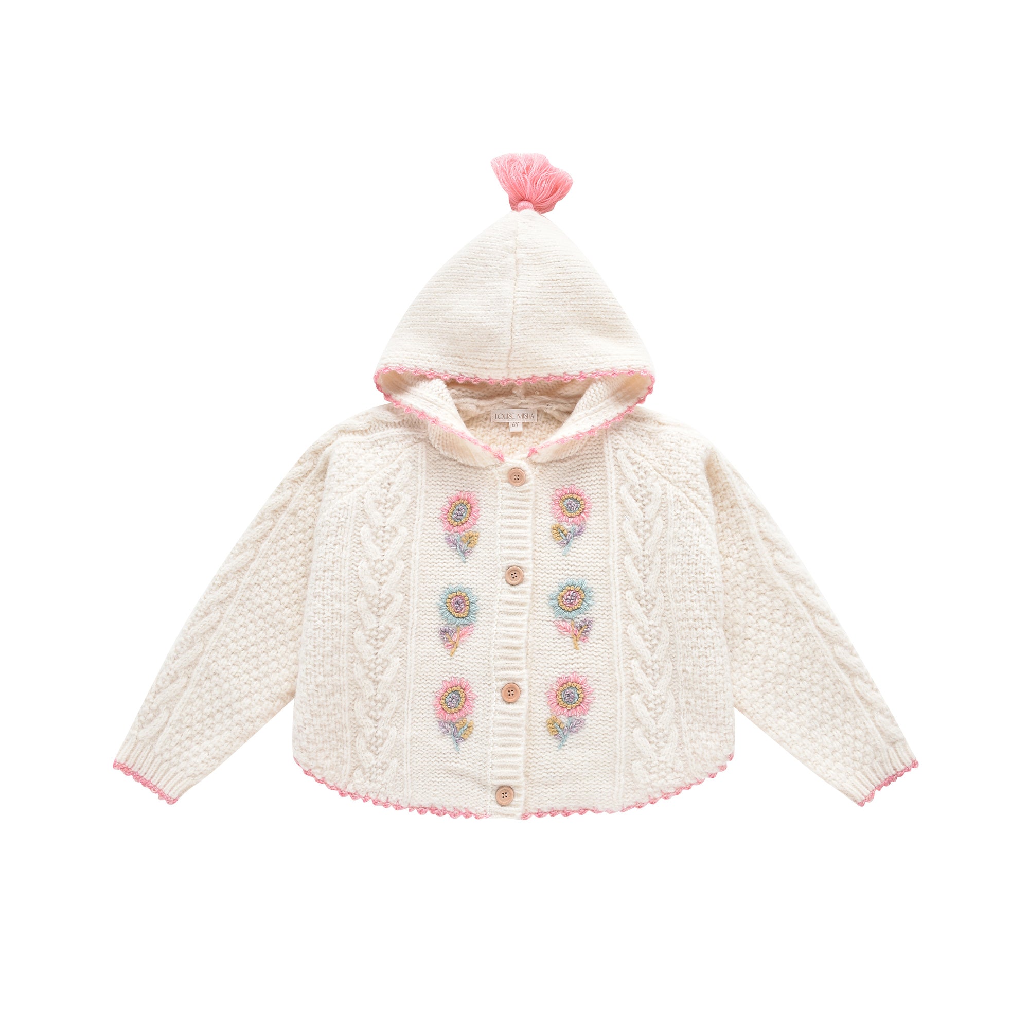 Girls White Wool Hooded Cardigan