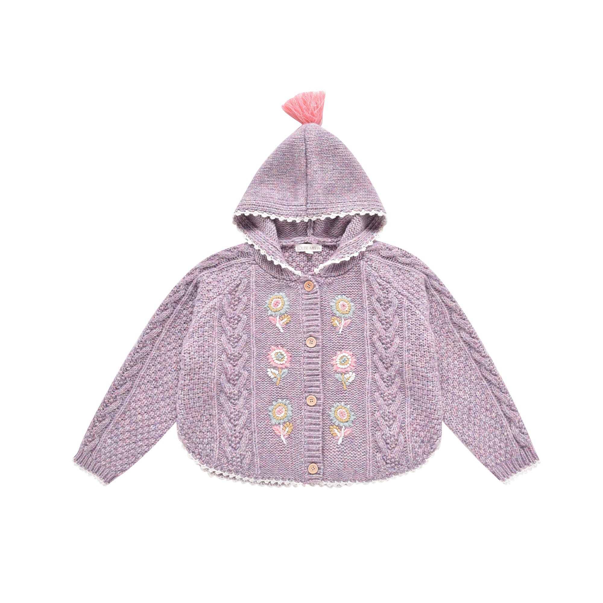 Girls Mauve Wool Hooded Cardigan