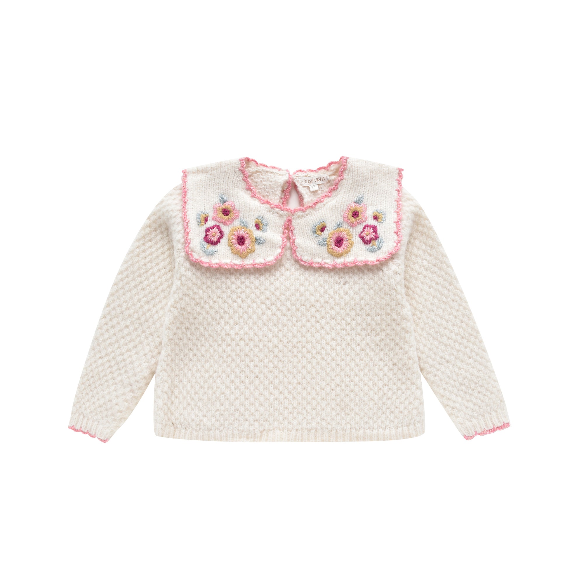 Girls White Ruffled Wool Sweater