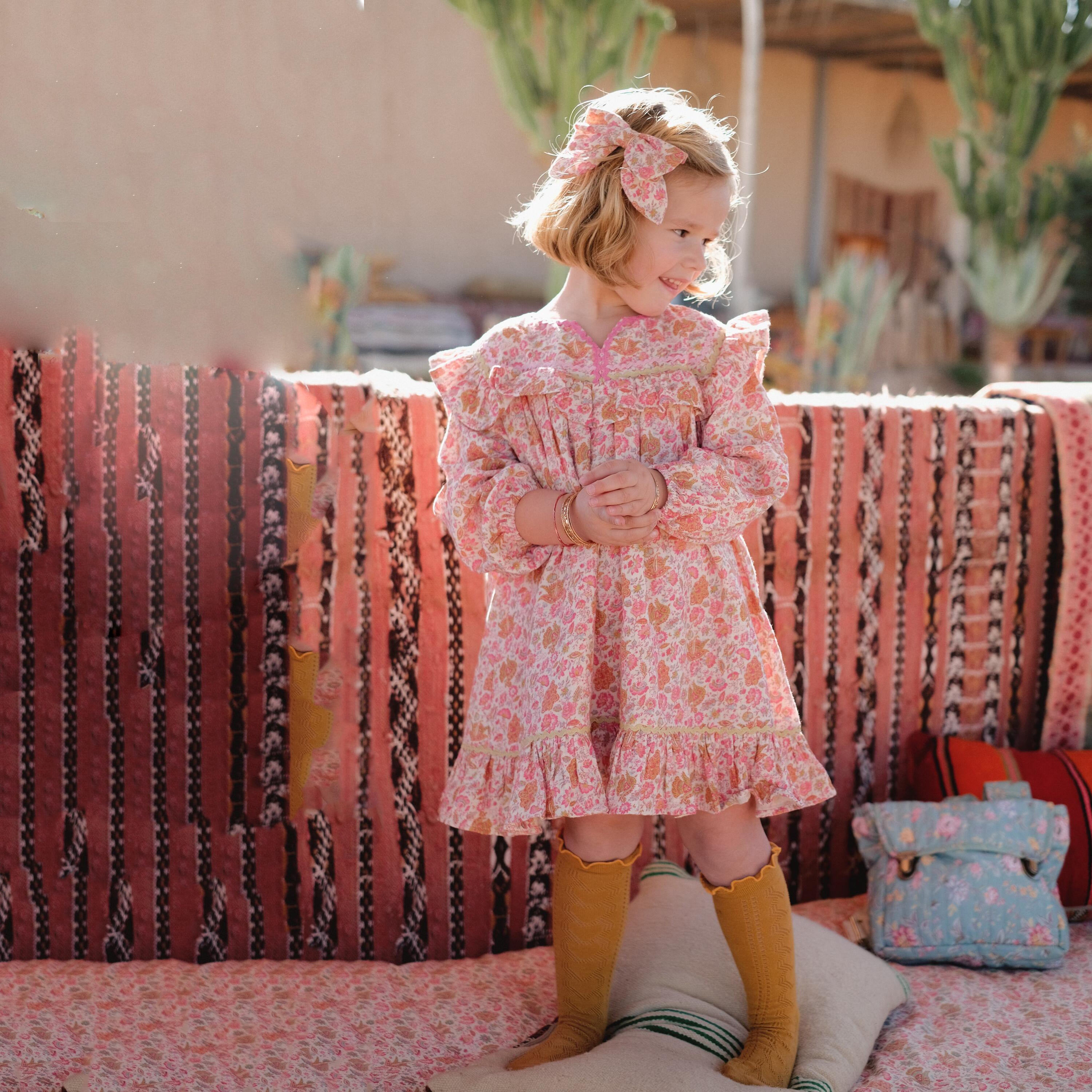 Girls Pink Floral Cotton Dress