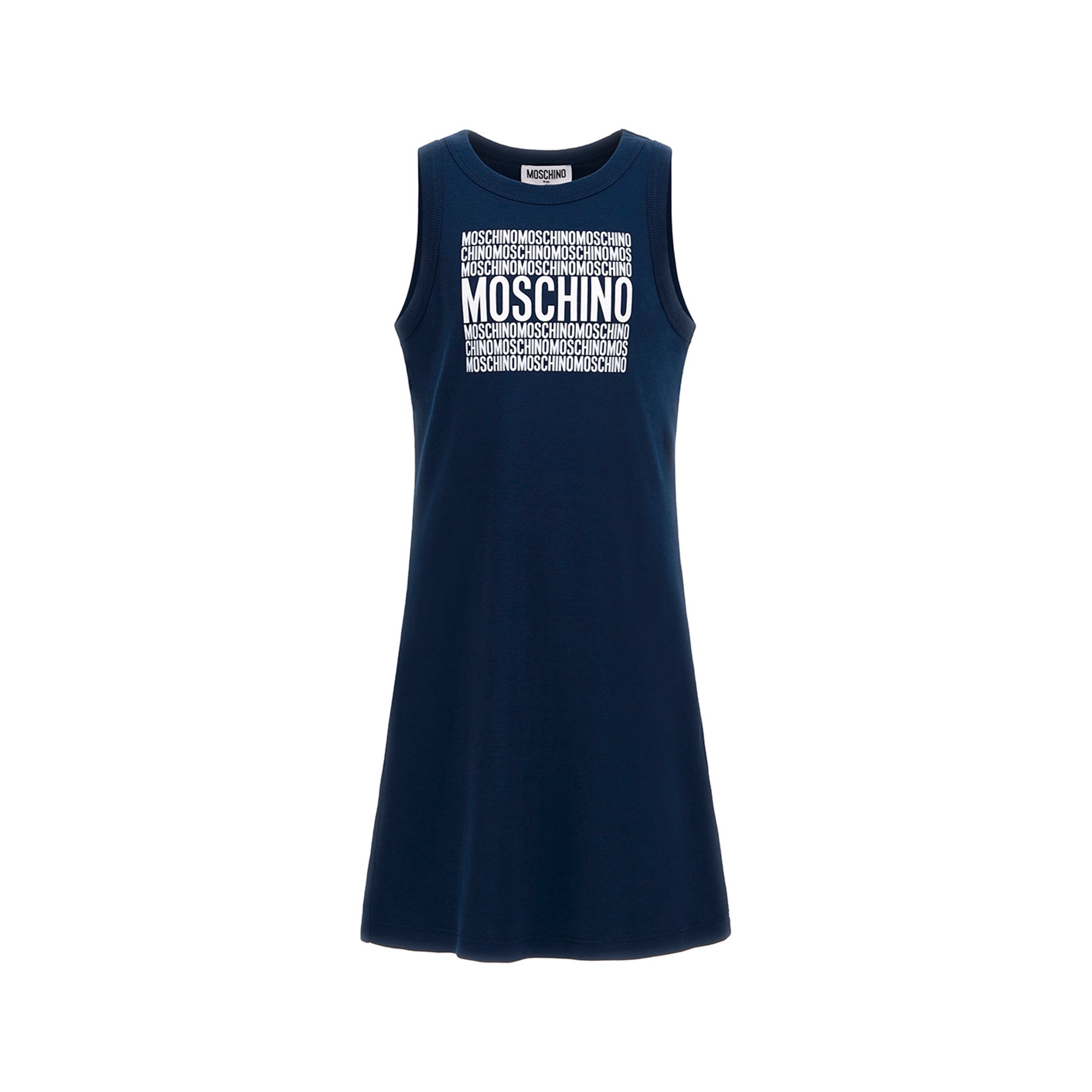 Girls Navy Blue Printed Cotton Dress
