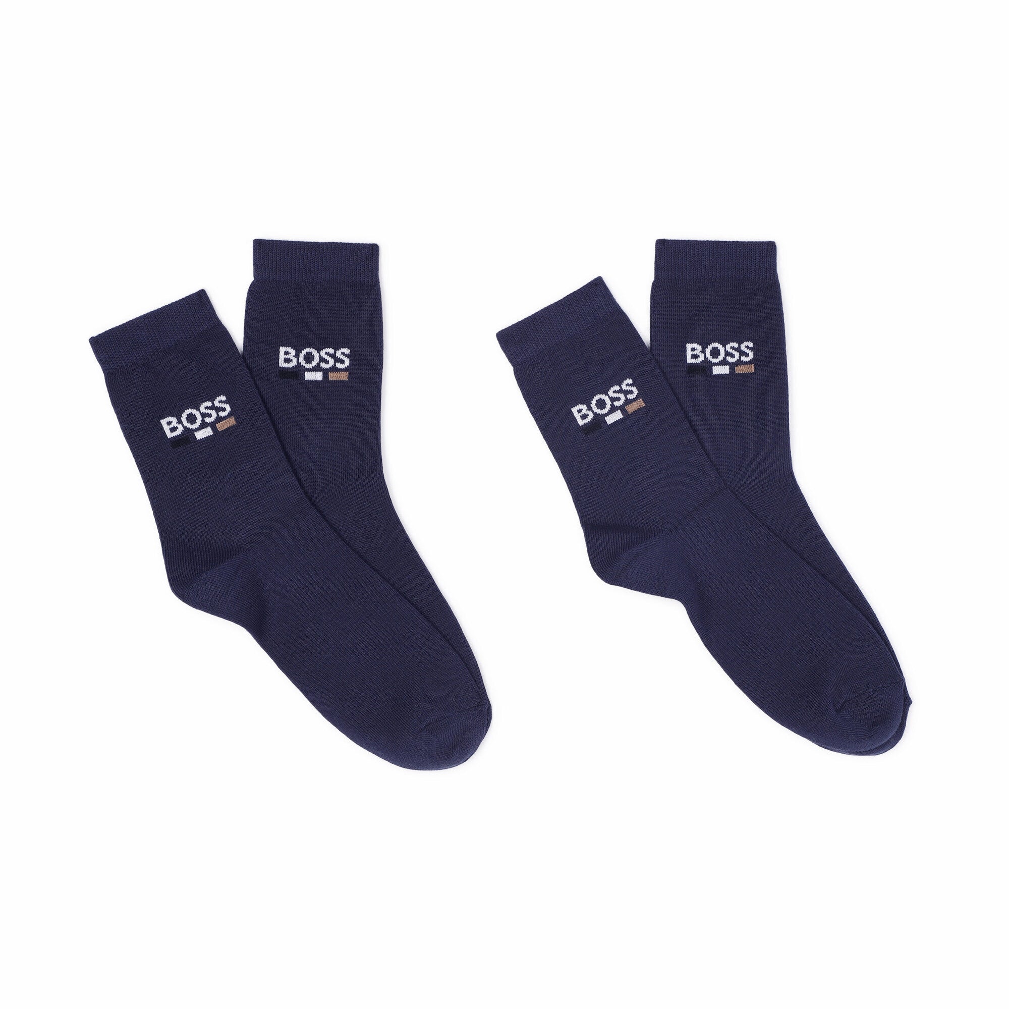 Boys Dark Blue Logo Cotton Socks Set(2 Pack)