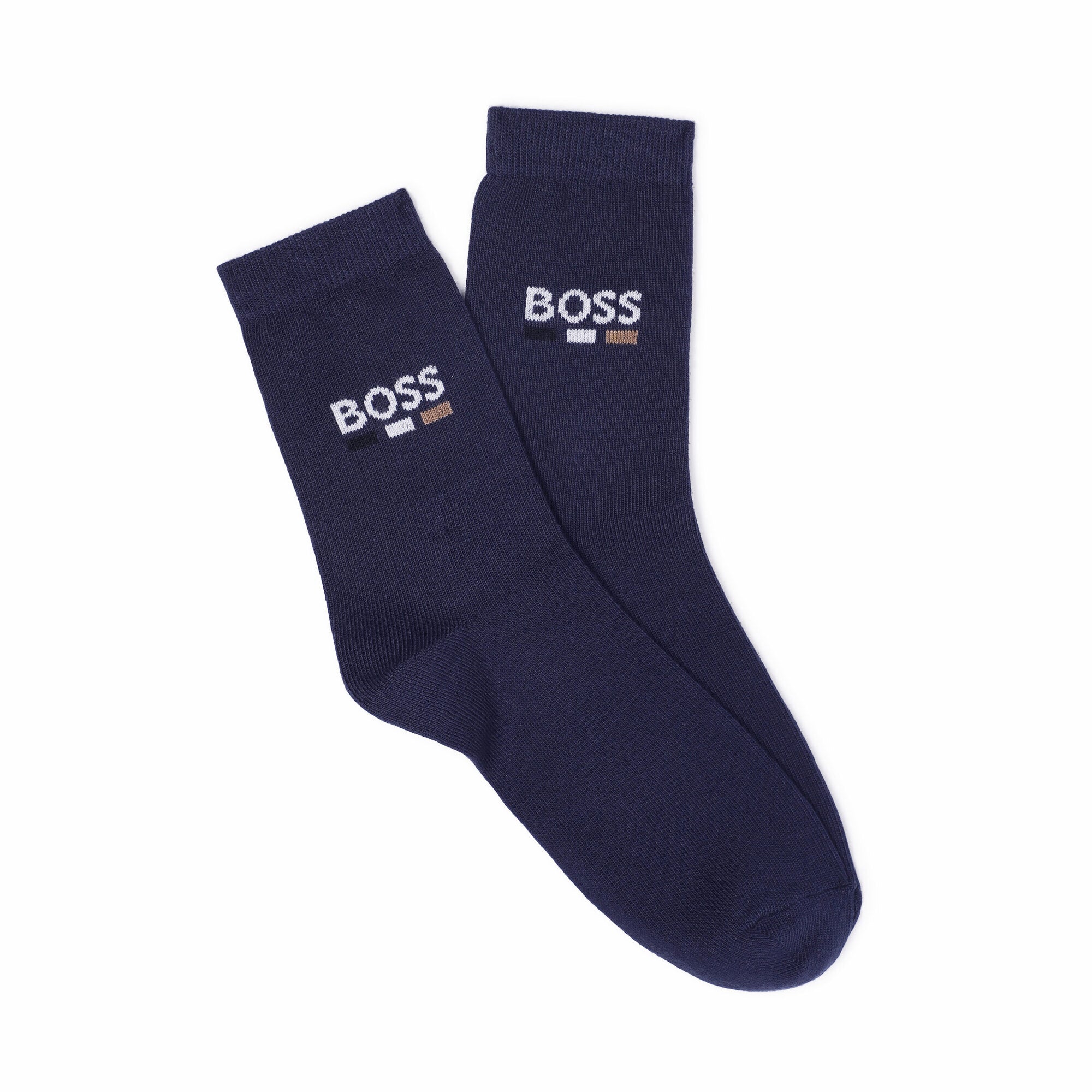 Boys Dark Blue Logo Cotton Socks Set(2 Pack)