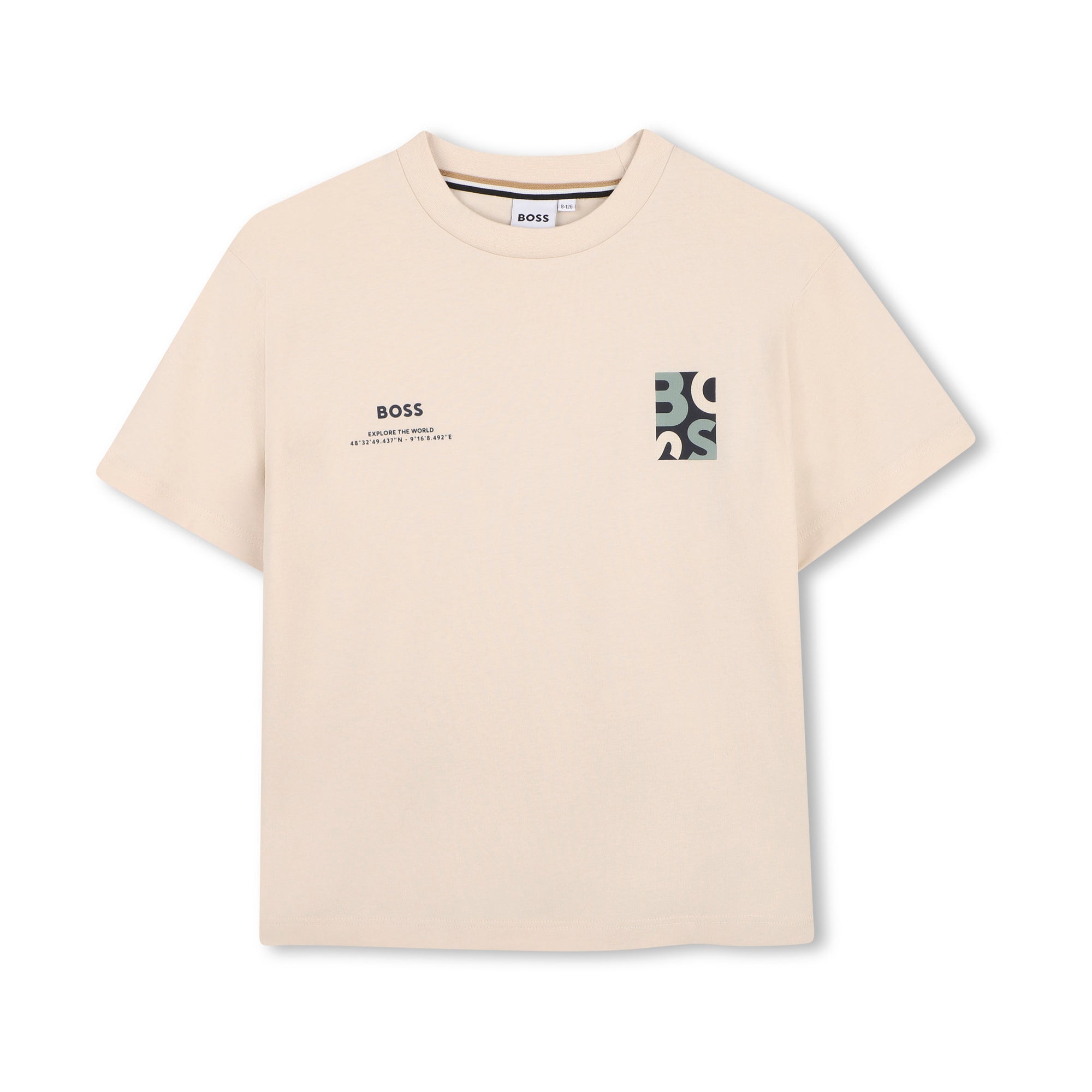 Boys Beige Logo Cotton T-Shirt