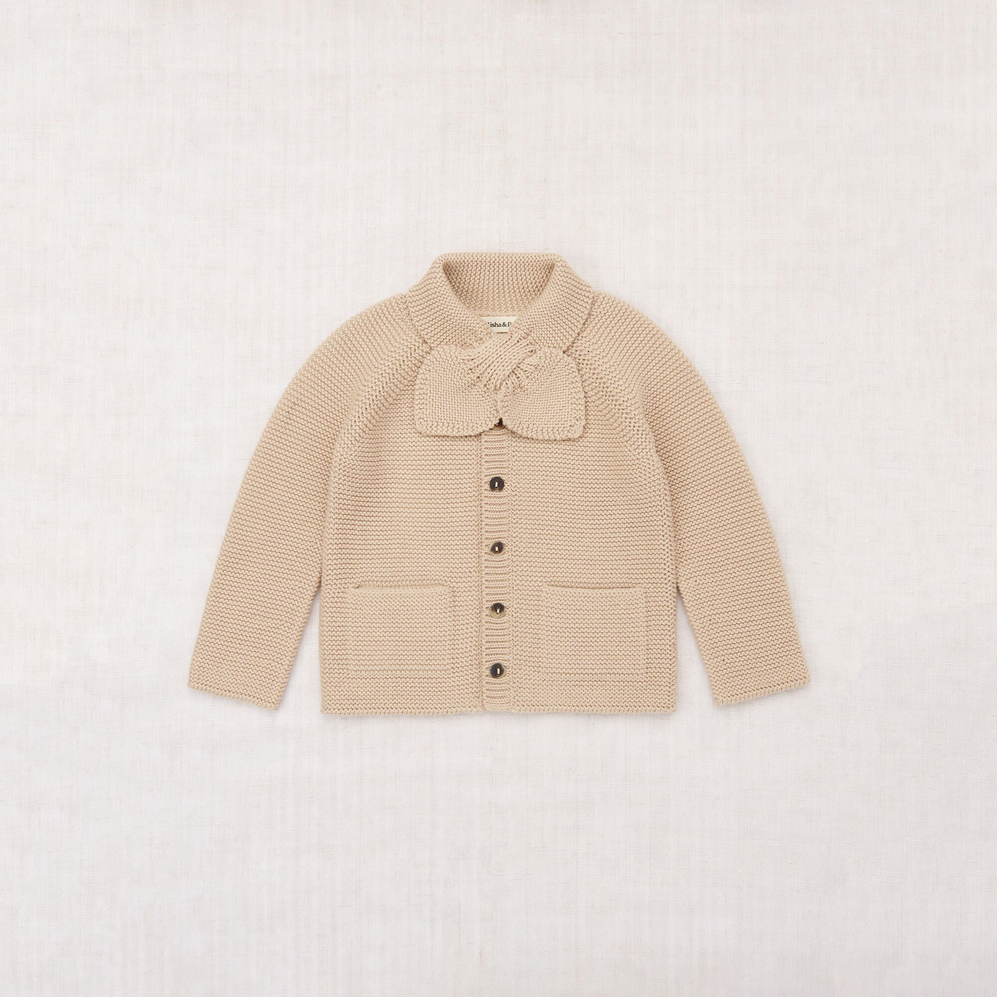 Boys & Girls Beige Bow Wool Cardigan