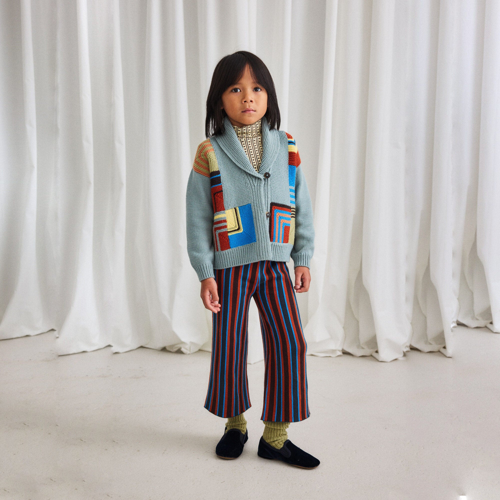 Boys & Girls Light Blue Patchwork Wool Cardigan