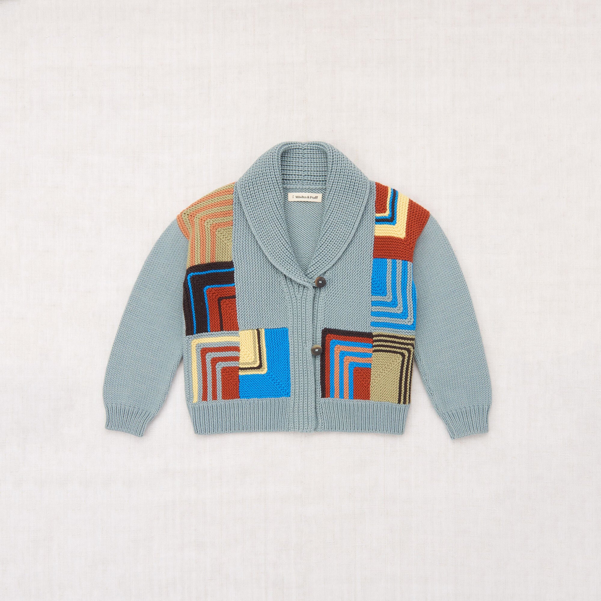 Boys & Girls Light Blue Patchwork Wool Cardigan