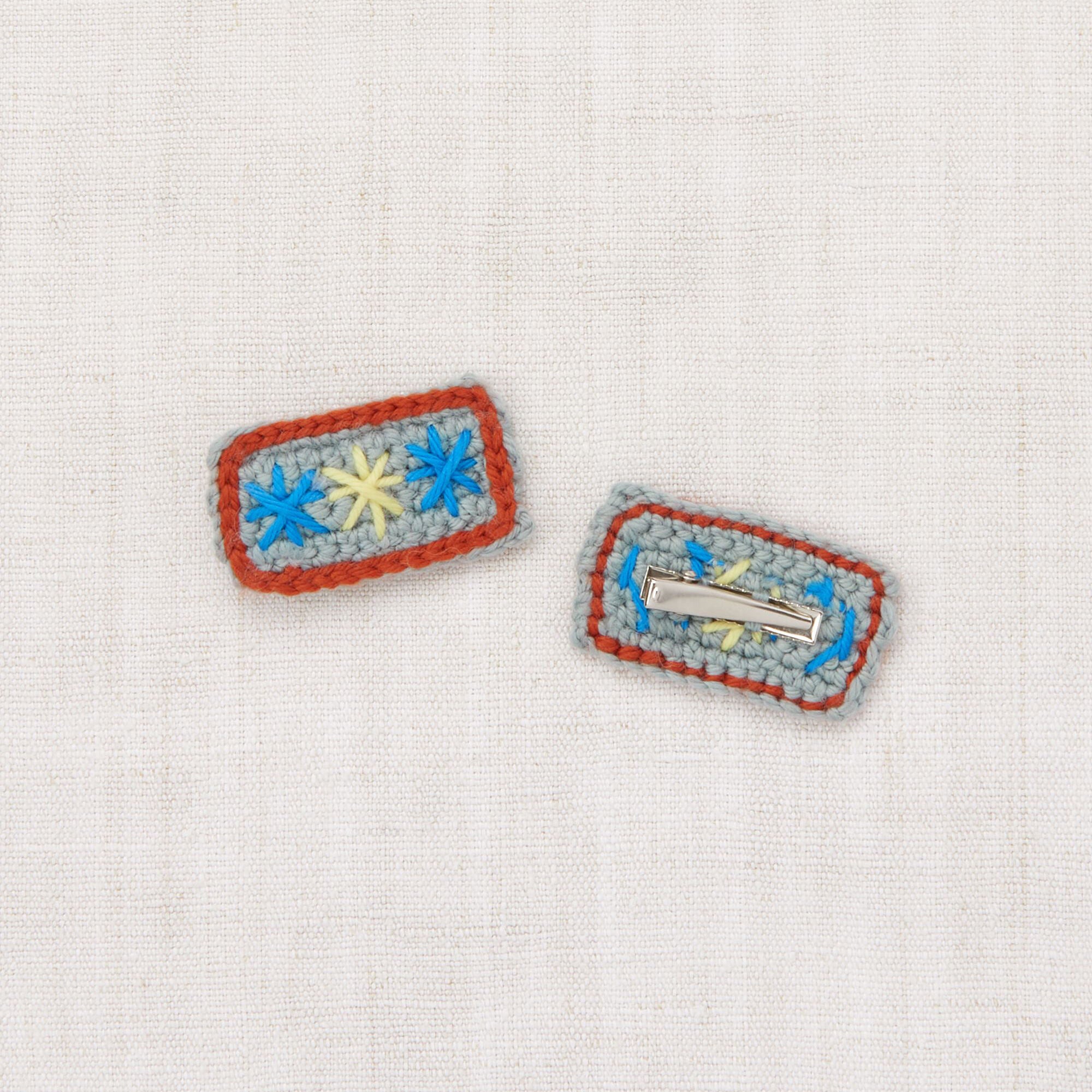 Girls Light Blue Embroidered Star Hair Clips