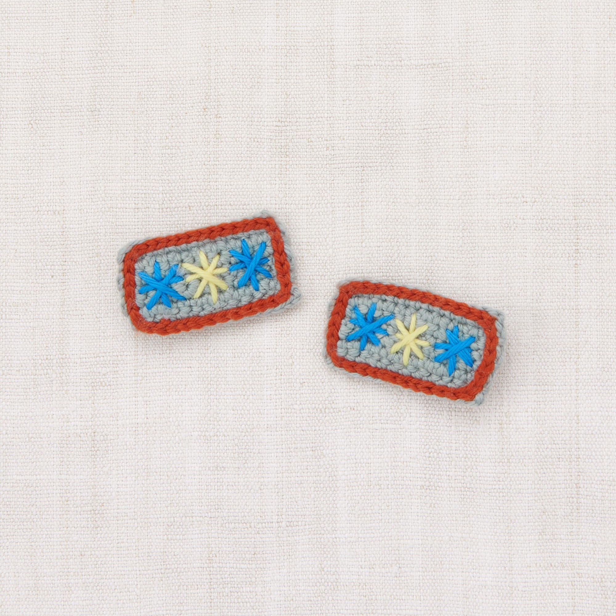 Girls Light Blue Embroidered Star Hair Clips