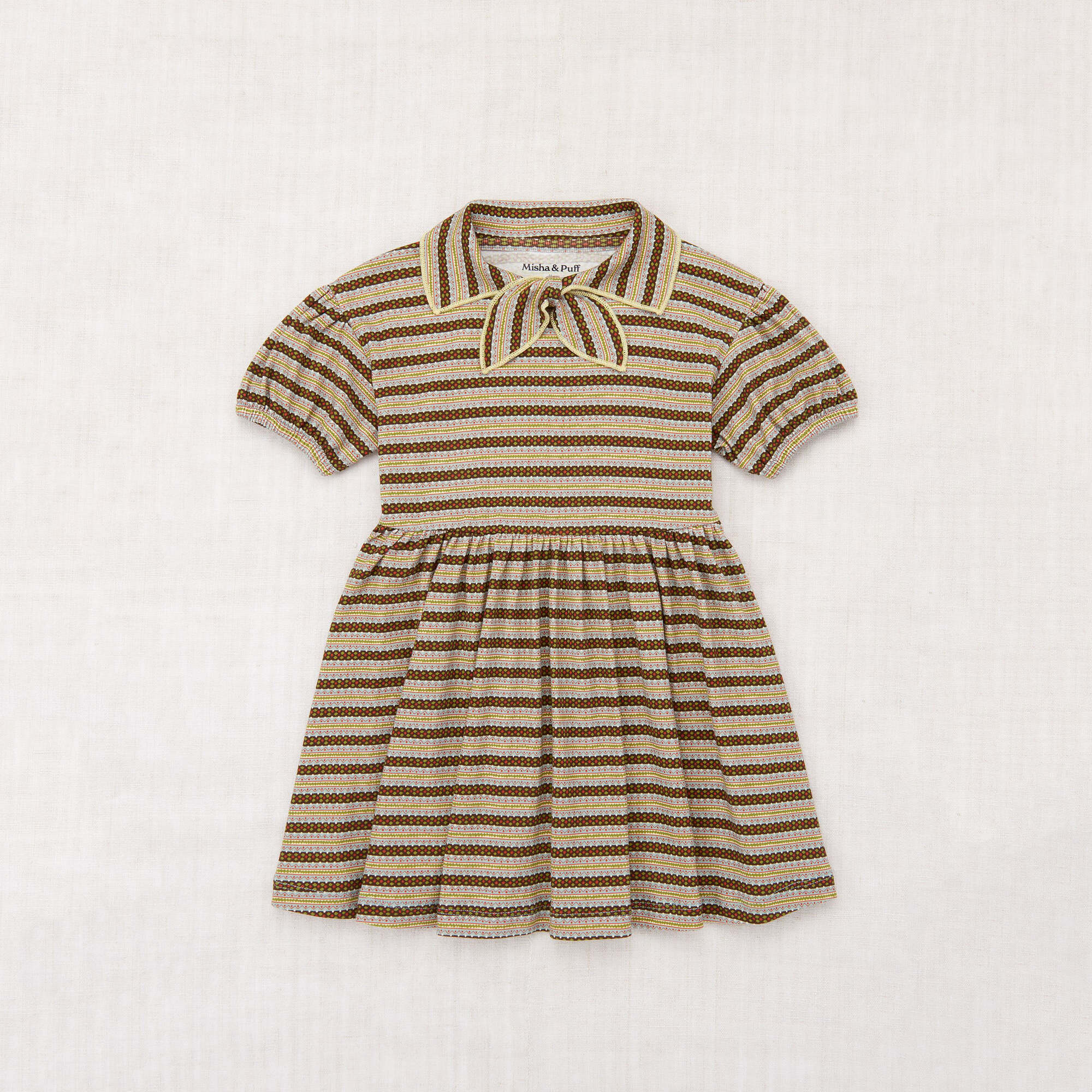 Girls Beige Stripes Cotton Dress
