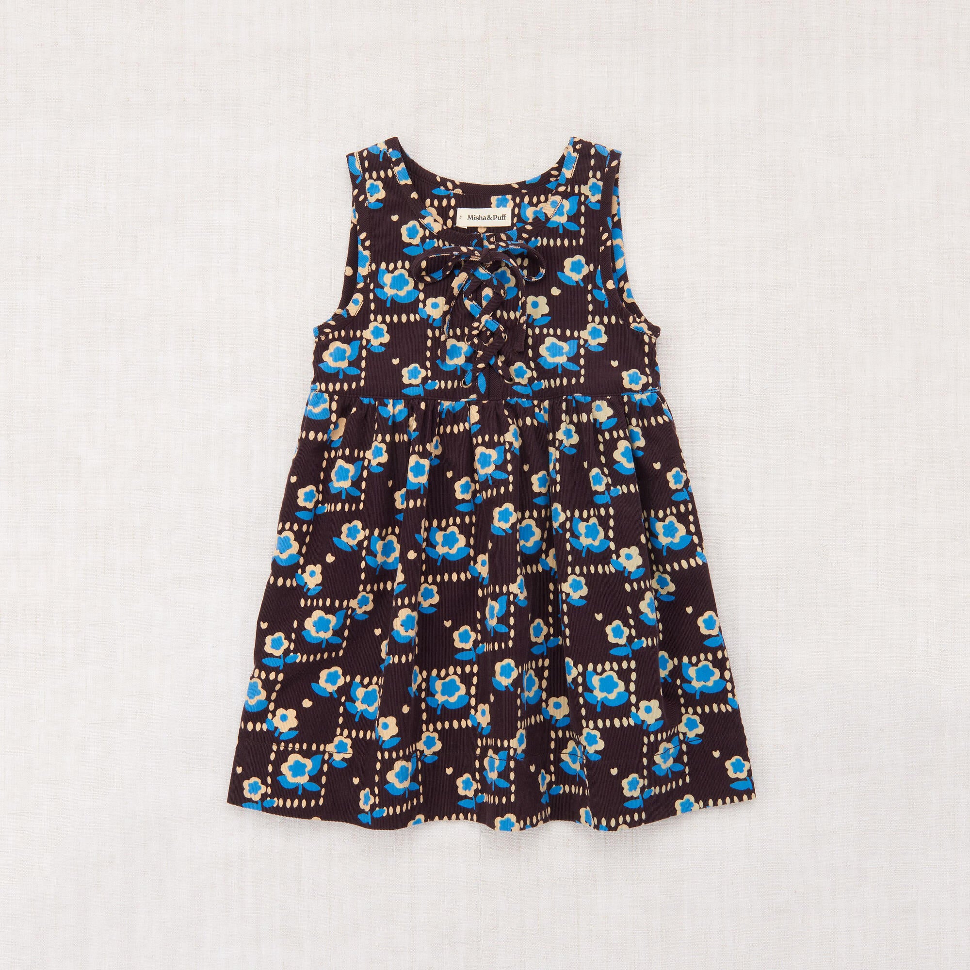 Girls Dark Brown Printed Cotton Dress