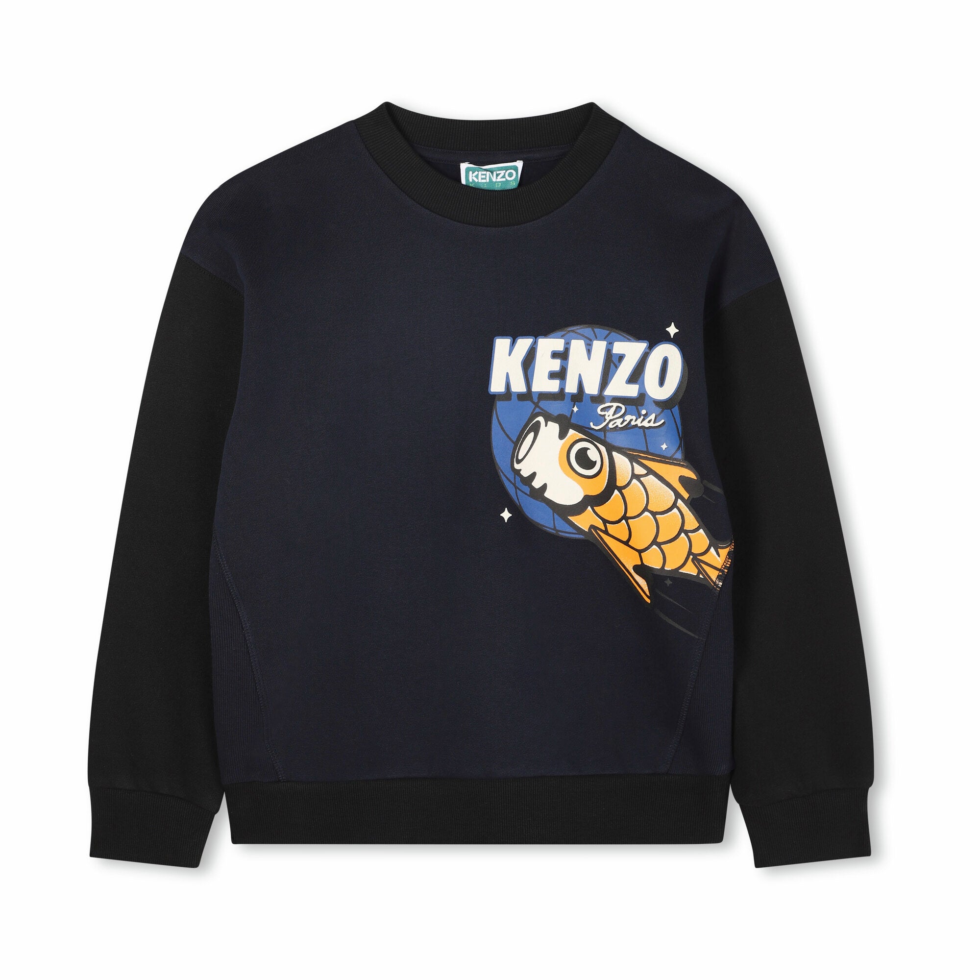 Boys Dark Blue Printed Cotton Sweatshirt