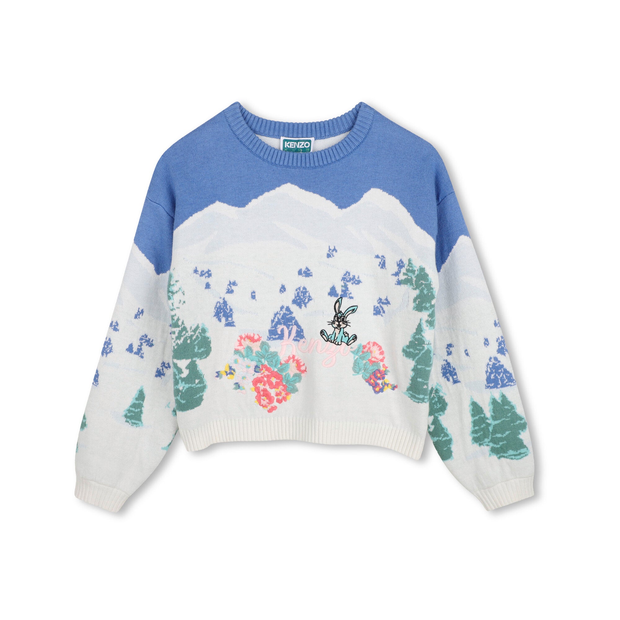 Girls Blue & White Jacquard Knit Sweater
