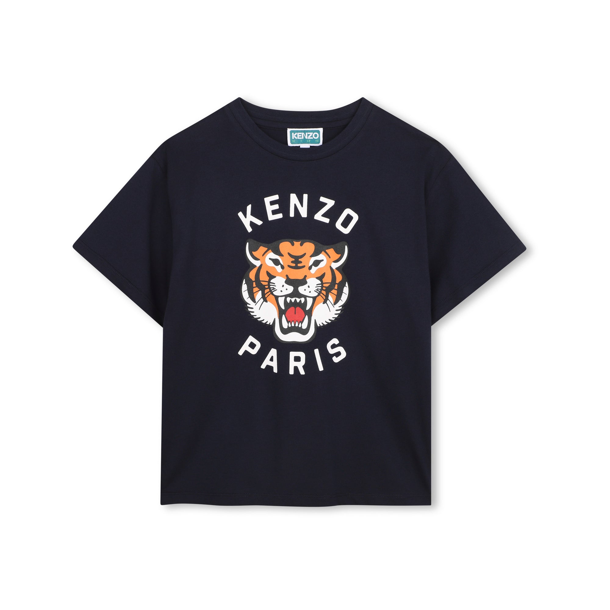 Boys & Girls Dark Blue Tiger Printed Cotton T-Shirt