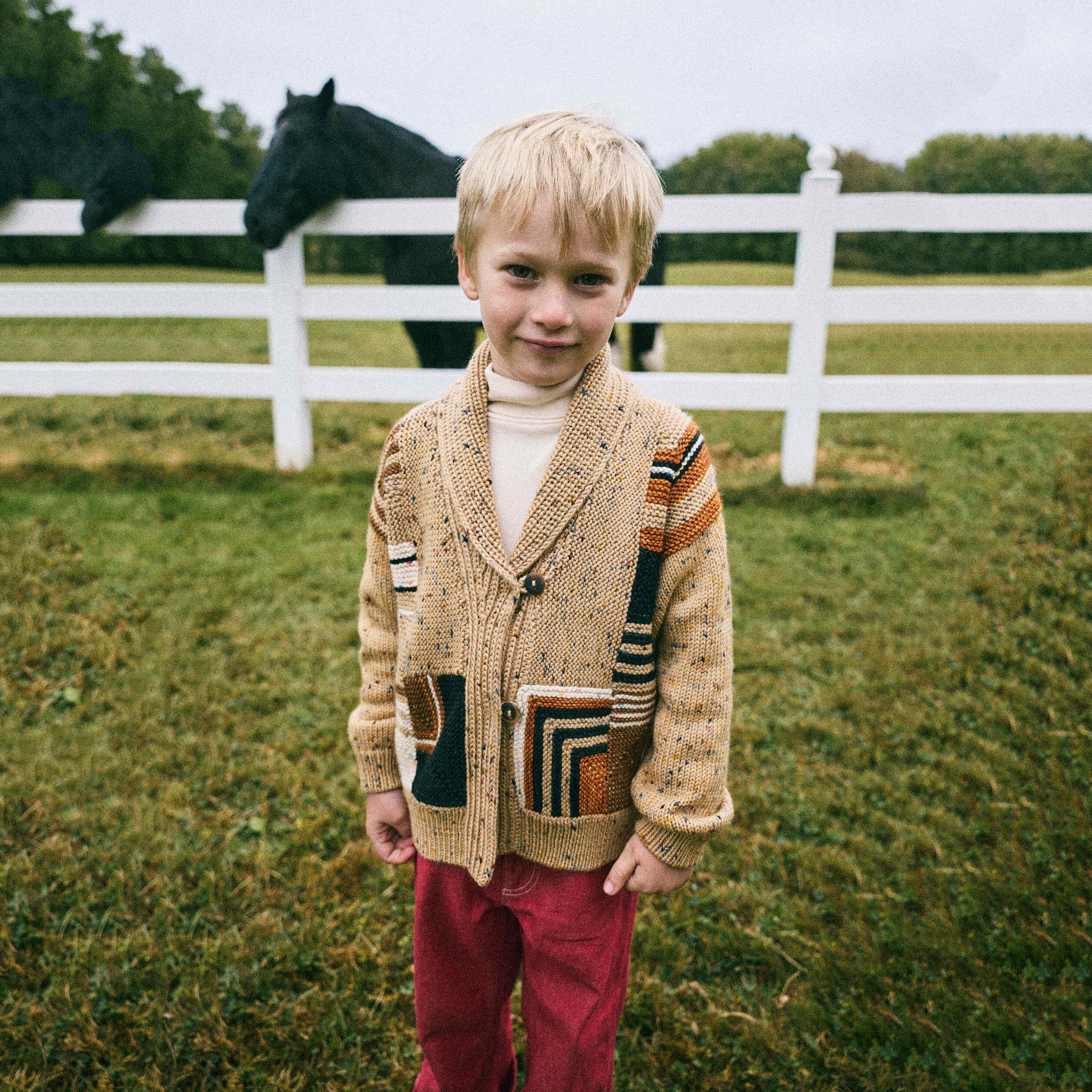 Boys & Girls Camel Patchwork Wool Cardigan