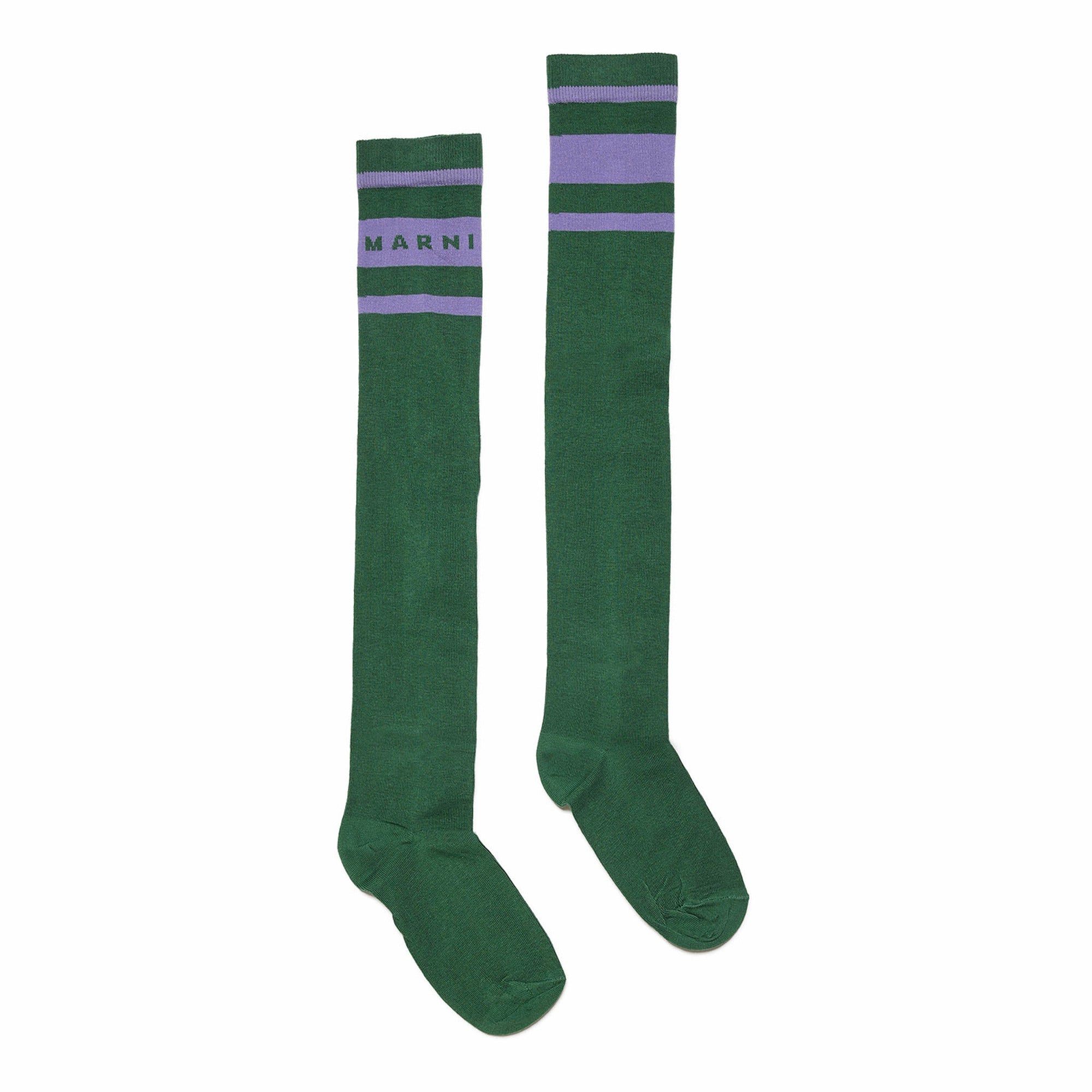 Girls Green Logo Cotton Long Socks