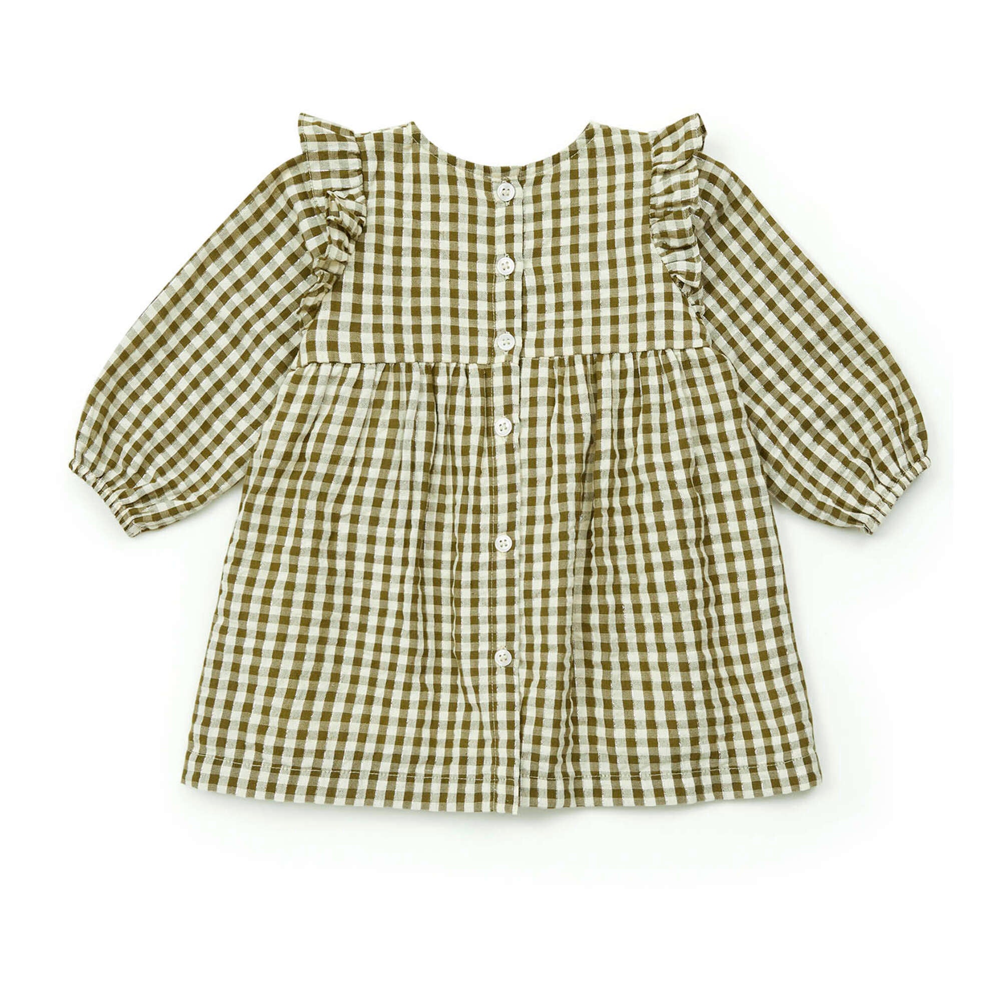 Baby Girls Green Check Embroidered Cotton Dress